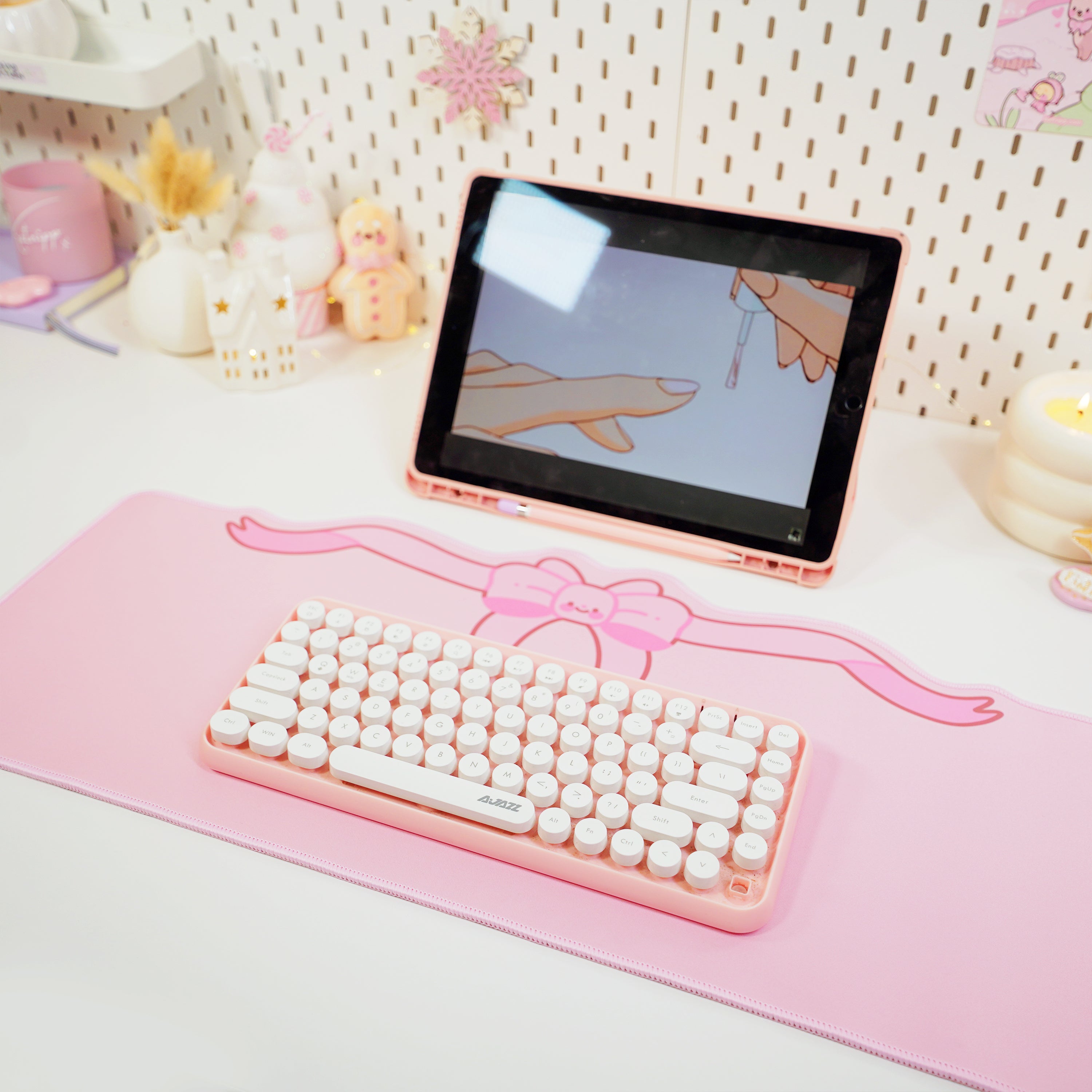 Coquette Pink Bow Desk Mat | Kawaii Gaming Mouse Pad | Cute Pastel Aesthetic Desk Decor | Katnipp Studios