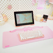 Coquette Pink Bow Desk Mat | Kawaii Gaming Mouse Pad | Cute Pastel Aesthetic Desk Decor | Katnipp Studios