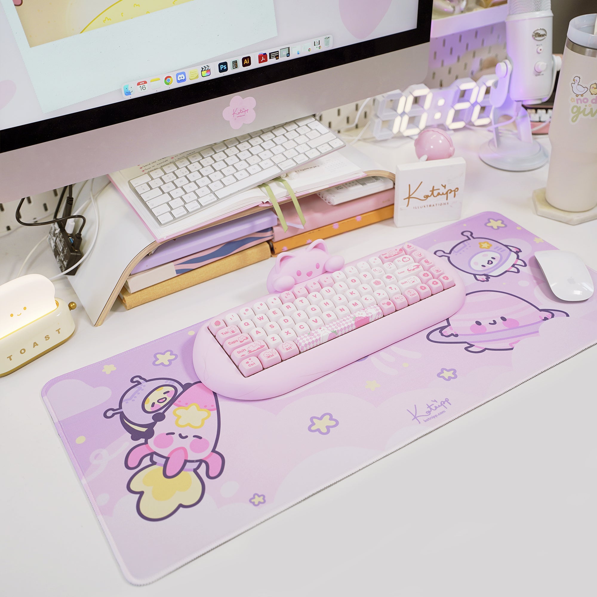Pocket Planets Space Desk Mat | Katnipp Cosmic Mouse Pad | Kawaii Gaming Desk Decor | Katnipp Studios Desk Mat