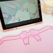 Coquette Pink Bow Desk Mat | Kawaii Gaming Mouse Pad | Cute Pastel Aesthetic Desk Decor | Katnipp Studios
