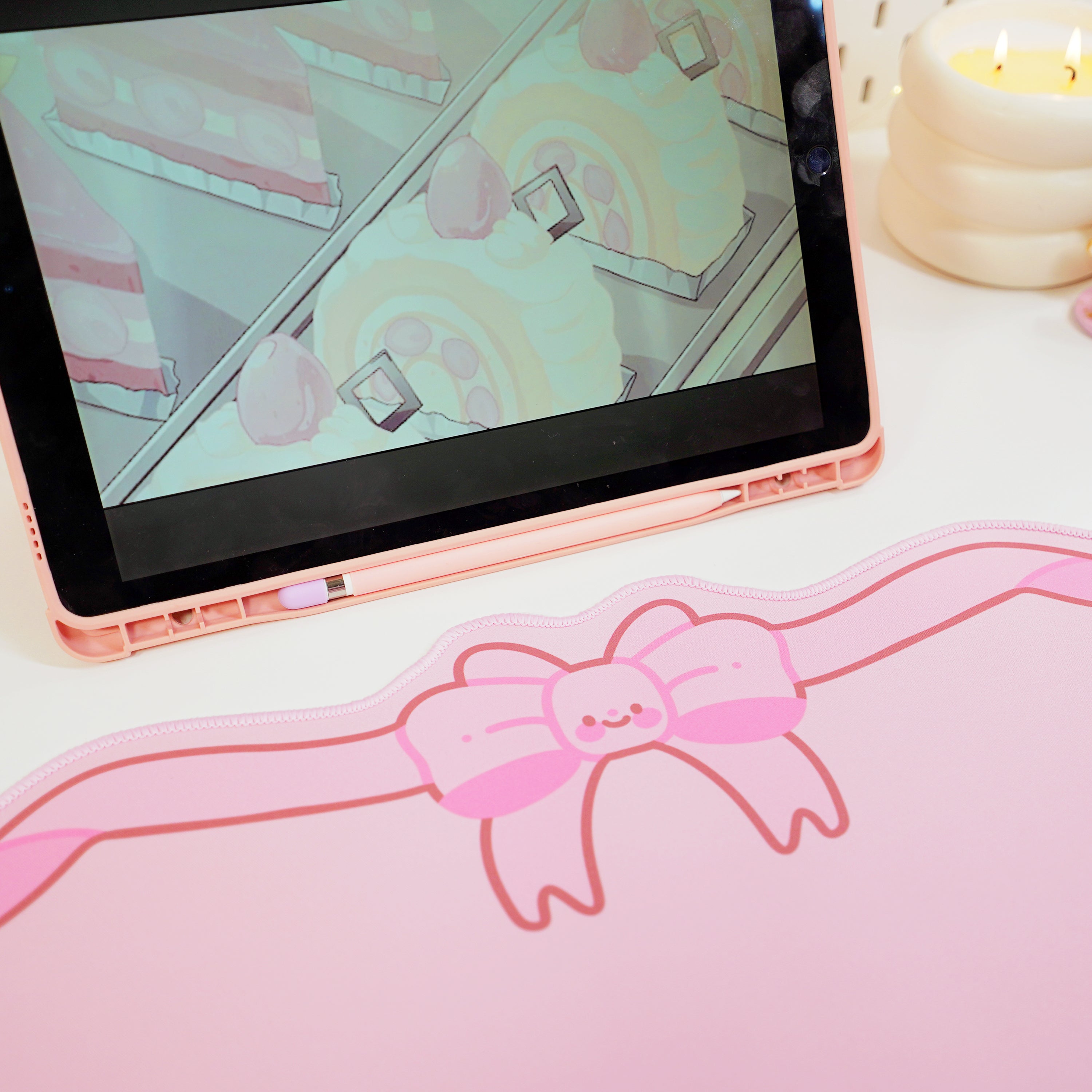 Coquette Pink Bow Desk Mat | Kawaii Gaming Mouse Pad | Cute Pastel Aesthetic Desk Decor | Katnipp Studios