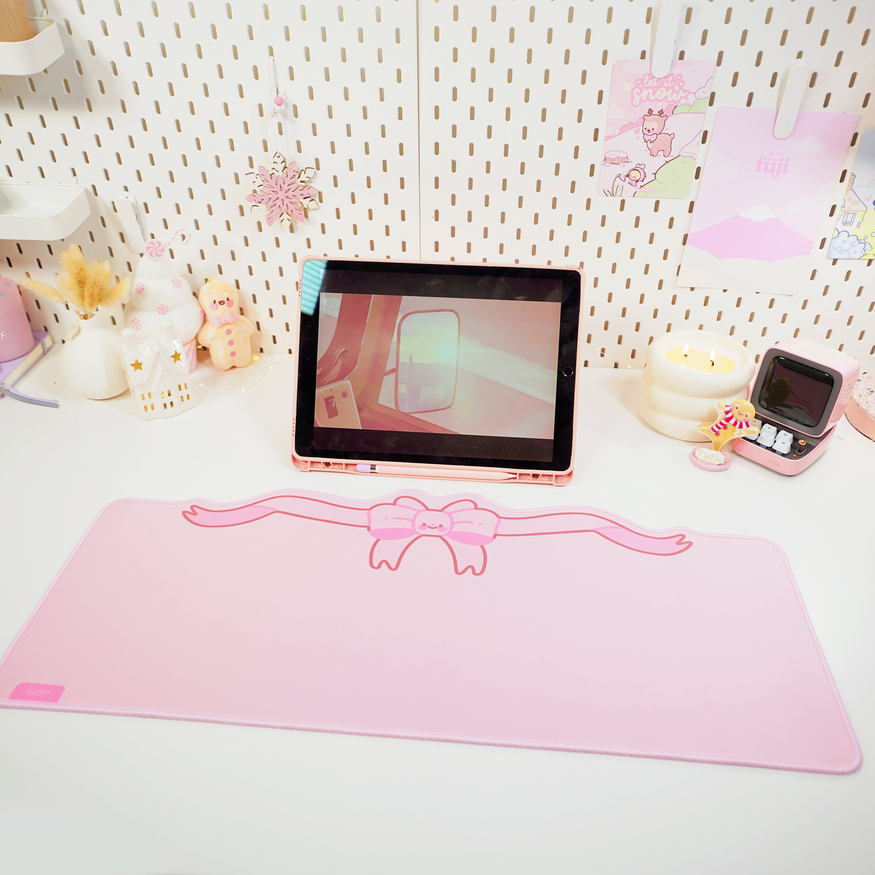 Coquette Pink Bow Desk Mat | Kawaii Gaming Mouse Pad | Cute Pastel Aesthetic Desk Decor | Katnipp Studios