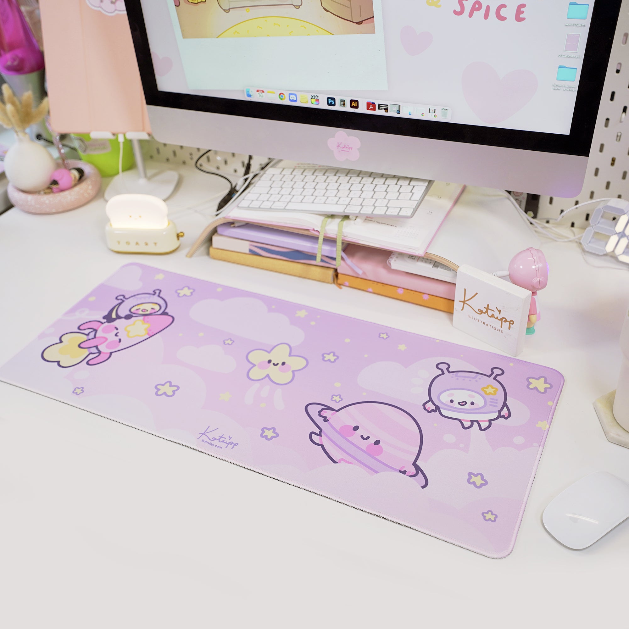Pocket Planets Space Desk Mat | Katnipp Cosmic Mouse Pad | Kawaii Gaming Desk Decor | Katnipp Studios Desk Mat
