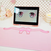 Coquette Pink Bow Desk Mat | Kawaii Gaming Mouse Pad | Cute Pastel Aesthetic Desk Decor | Katnipp Studios