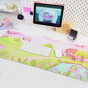 Sakura Cherry Blossom Gaming Desk Mat | Froggo & Bumblebutt Kawaii Mouse Pad | Cottagecore Spring Desk Decor | Katnipp Studios