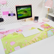 Sakura Cherry Blossom Gaming Desk Mat | Froggo & Bumblebutt Kawaii Mouse Pad | Cottagecore Spring Desk Decor | Katnipp Studios
