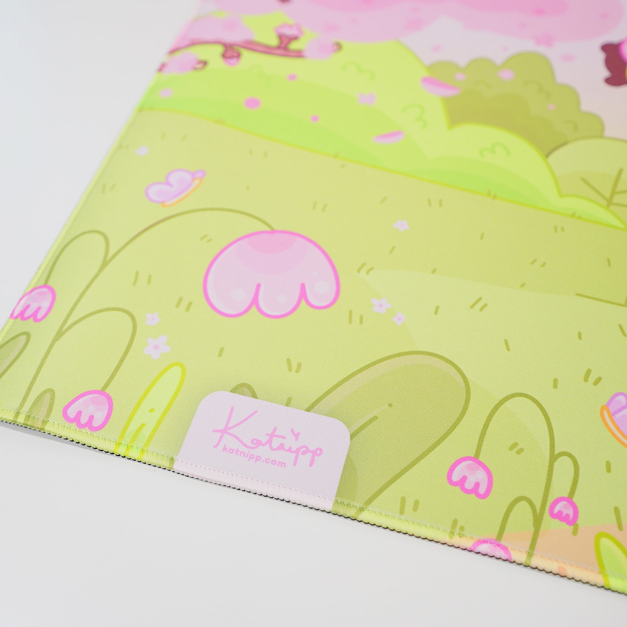 Sakura Cherry Blossom Gaming Desk Mat | Froggo & Bumblebutt Kawaii Mouse Pad | Cottagecore Spring Desk Decor | Katnipp Studios