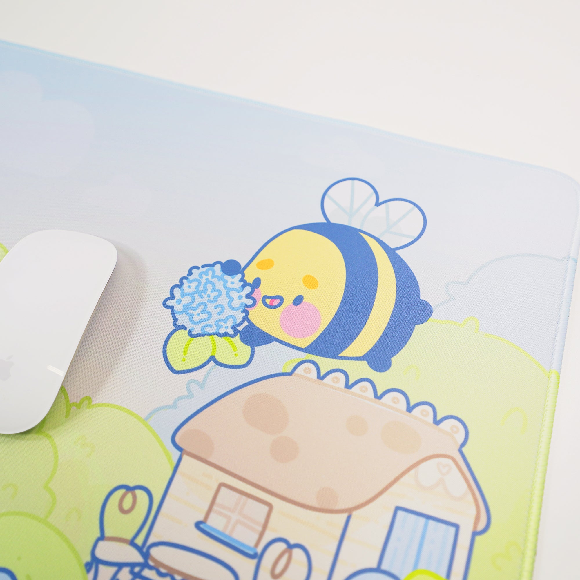 Blue Hydrangea XL Gaming Mouse Pad | Cottagecore Bumblebutt Desk Mat | Kawaii Floral Aesthetic Decor | Katnipp Studios