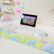 Blue Hydrangea XL Gaming Mouse Pad | Cottagecore Bumblebutt Desk Mat | Kawaii Floral Aesthetic Decor | Katnipp Studios