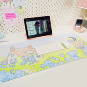 Blue Hydrangea XL Gaming Mouse Pad | Cottagecore Bumblebutt Desk Mat | Kawaii Floral Aesthetic Decor | Katnipp Studios