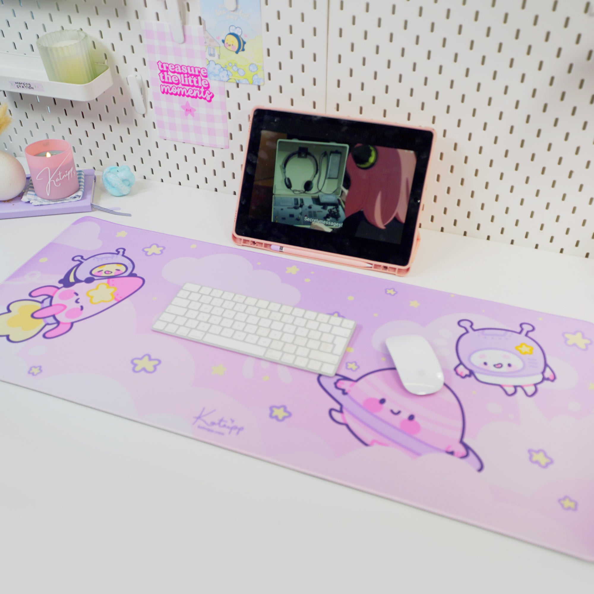 Pocket Planets Space Desk Mat | Katnipp Cosmic Mouse Pad | Kawaii Gaming Desk Decor | Katnipp Studios Desk Mat