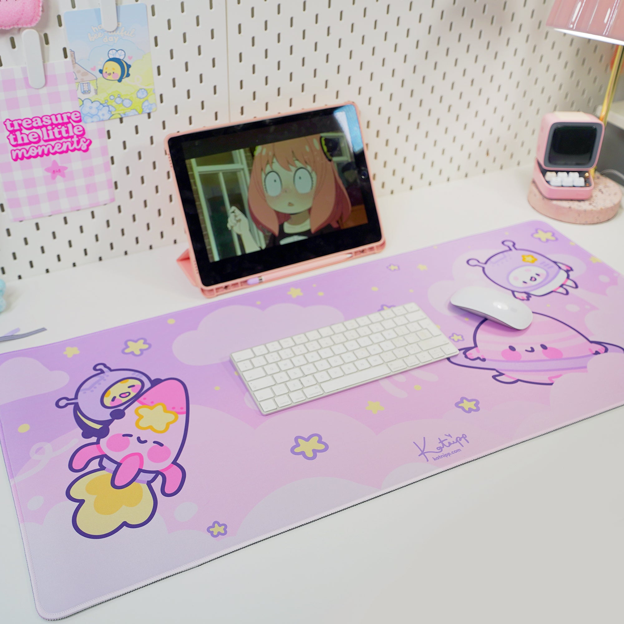 Pocket Planets Space Desk Mat | Katnipp Cosmic Mouse Pad | Kawaii Gaming Desk Decor | Katnipp Studios Desk Mat