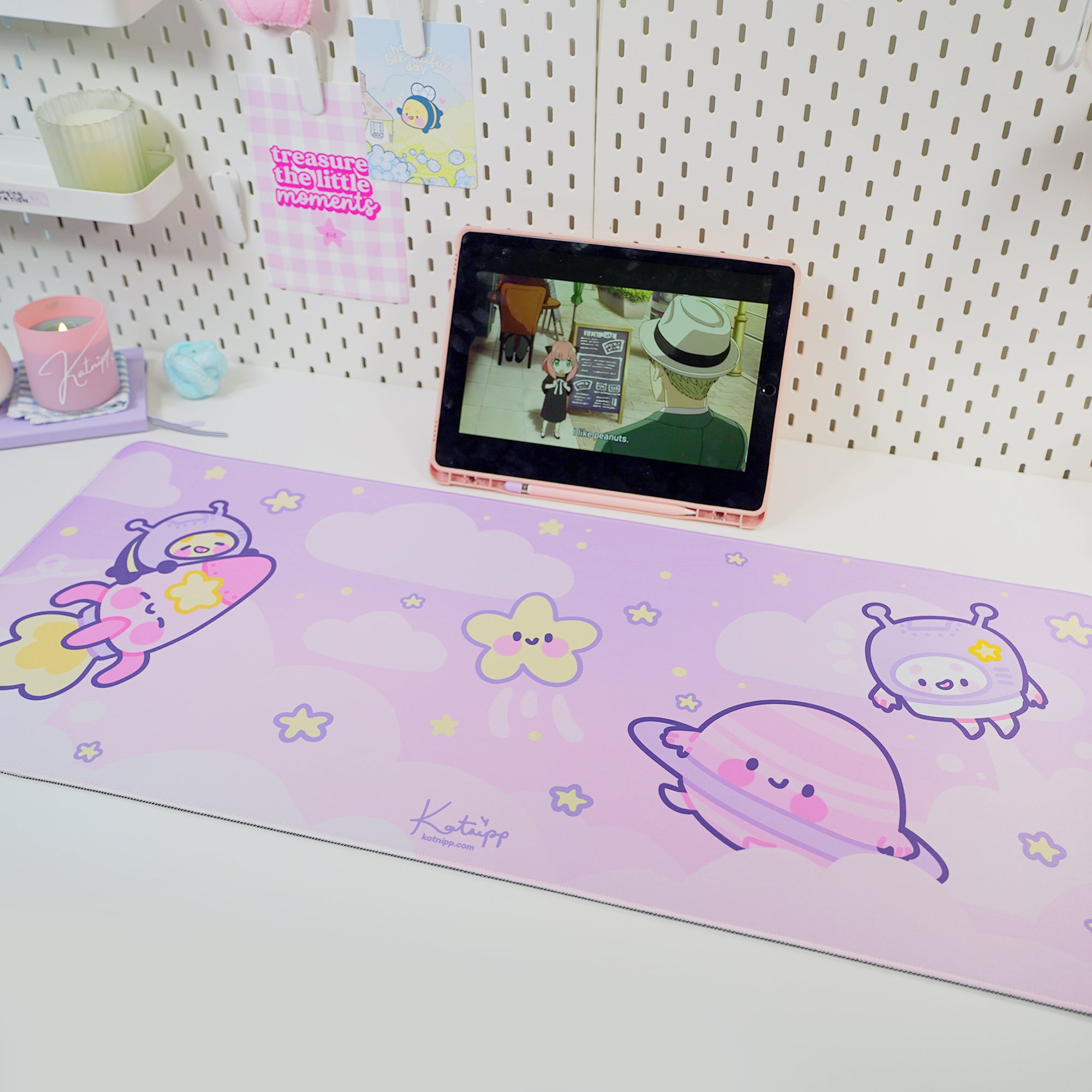 Pocket Planets Space Desk Mat | Katnipp Cosmic Mouse Pad | Kawaii Gaming Desk Decor | Katnipp Studios Desk Mat