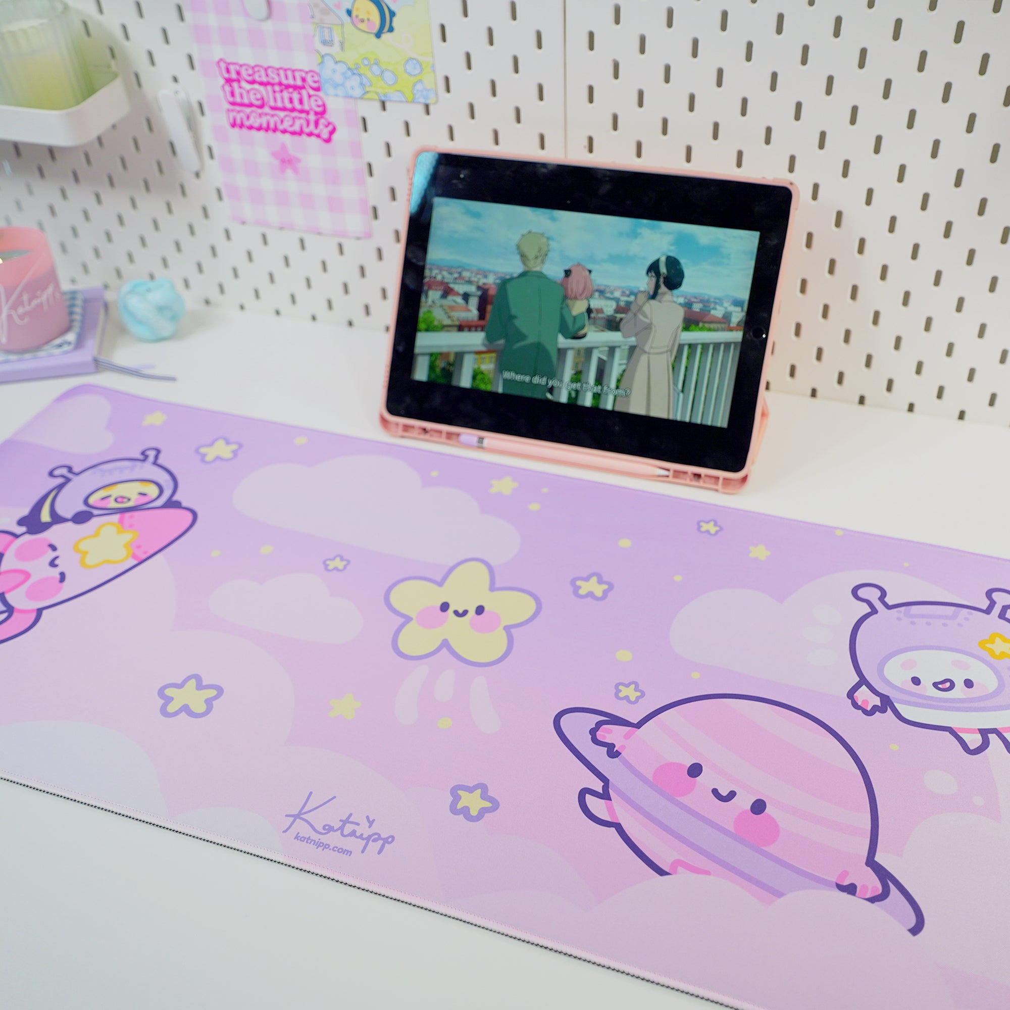 Pocket Planets Space Desk Mat | Katnipp Cosmic Mouse Pad | Kawaii Gaming Desk Decor | Katnipp Studios Desk Mat