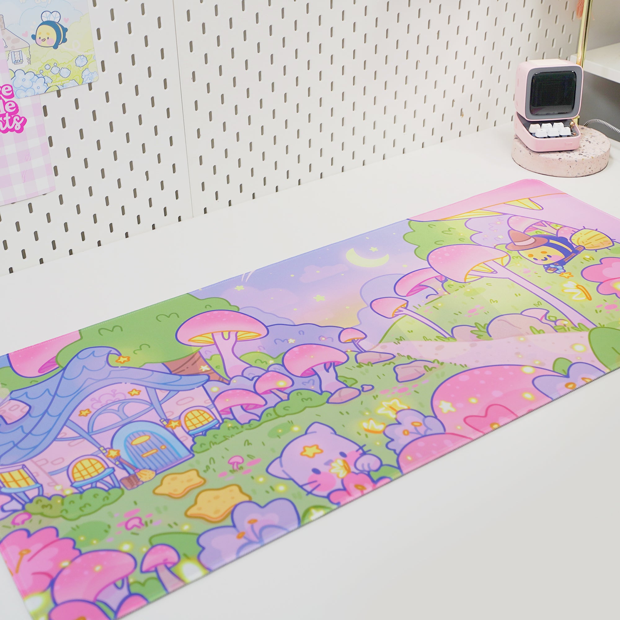 Pastel Witch Halloween Desk Mat | Bumblebutt Cottagecore Mouse Pad | Whimsical Gaming Desk Decor | Katnipp Studios