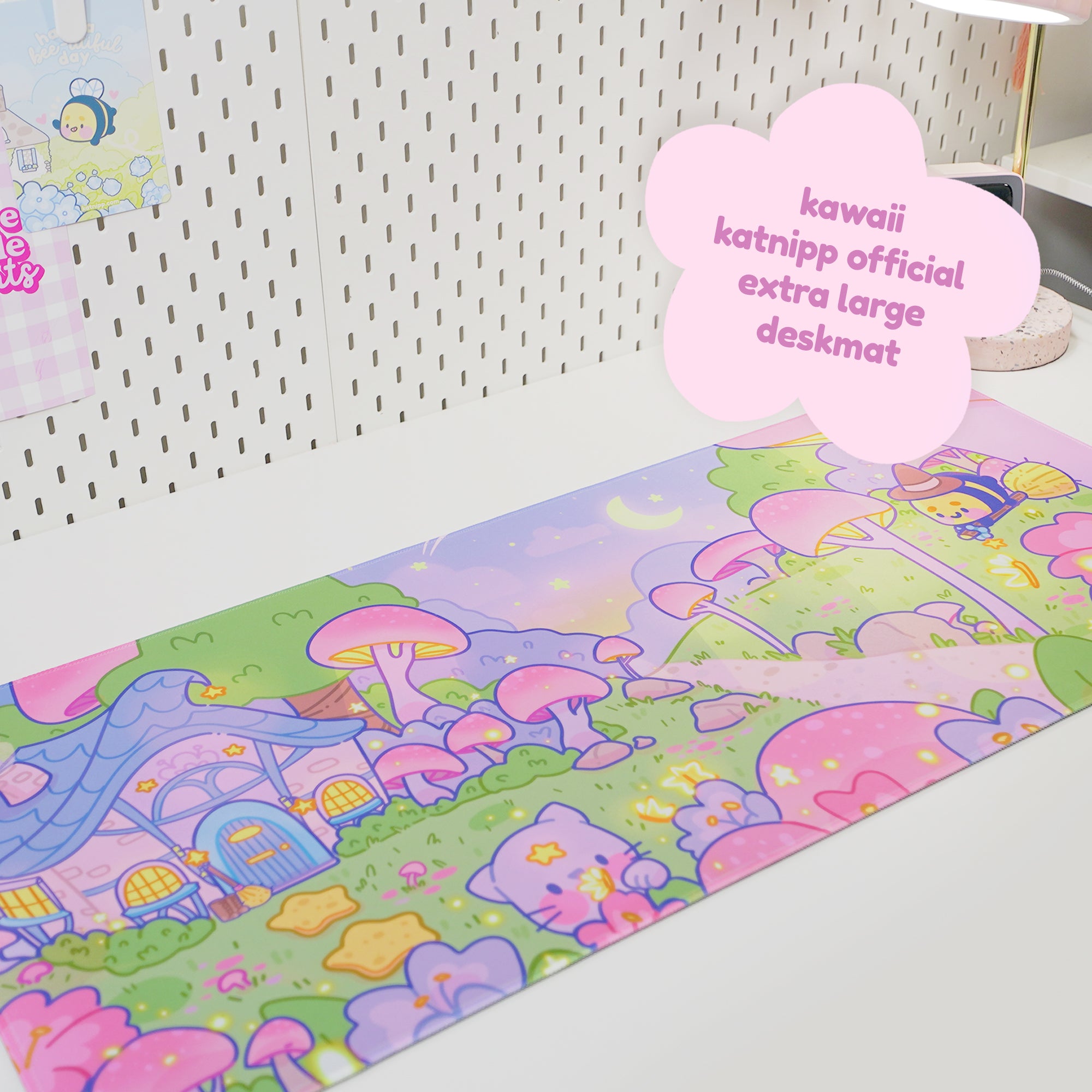 Pastel Witch Halloween Desk Mat | Bumblebutt Cottagecore Mouse Pad | Whimsical Gaming Desk Decor | Katnipp Studios