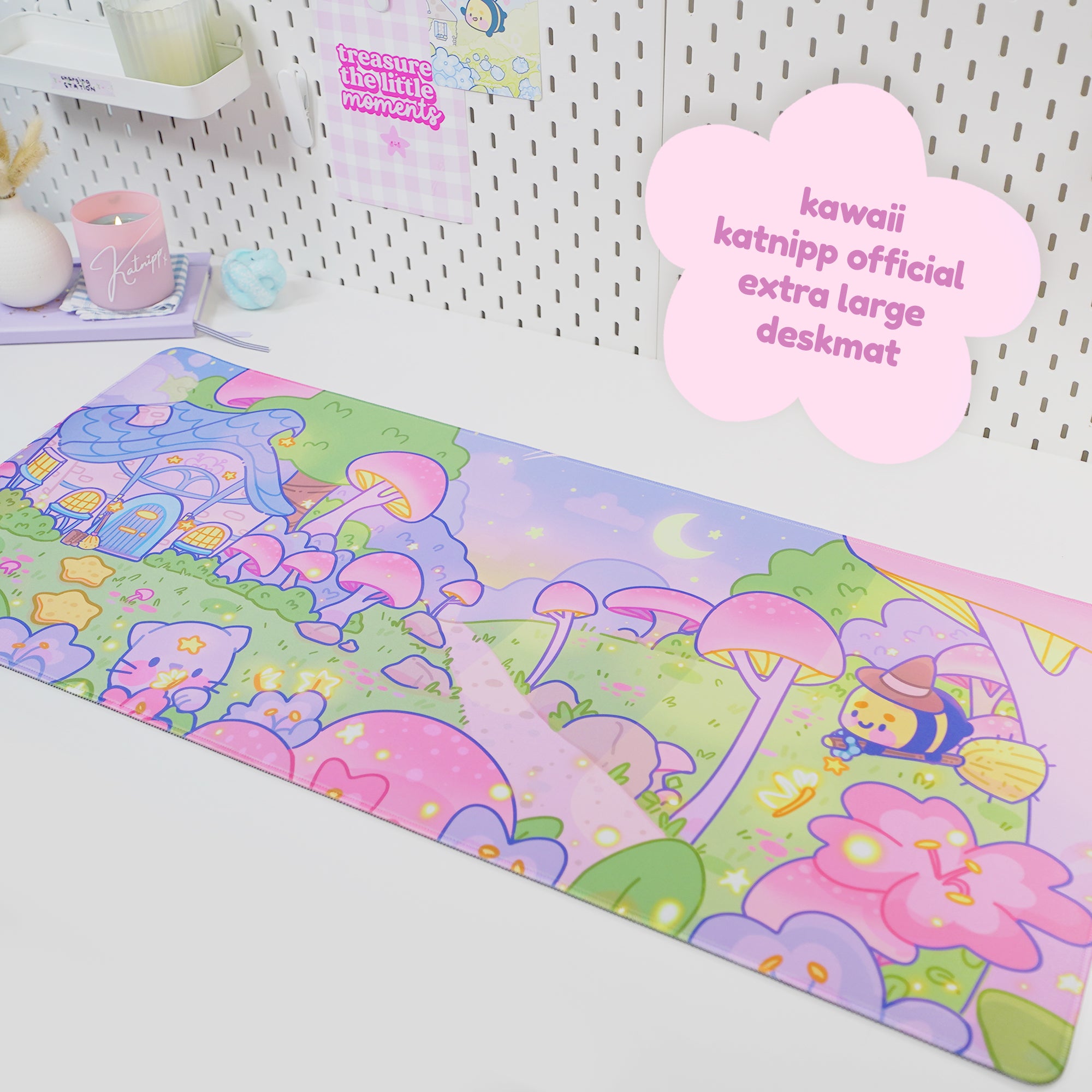 Pastel Witch Halloween Desk Mat | Bumblebutt Cottagecore Mouse Pad | Whimsical Gaming Desk Decor | Katnipp Studios