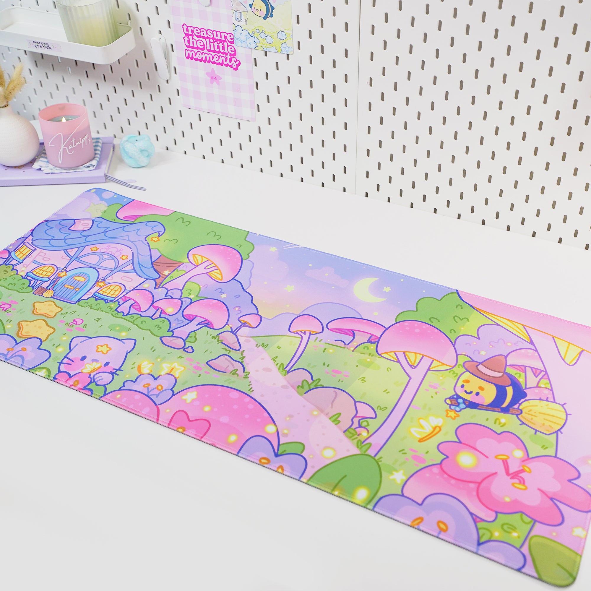 Pastel Witch Halloween Desk Mat | Bumblebutt Cottagecore Mouse Pad | Whimsical Gaming Desk Decor | Katnipp Studios