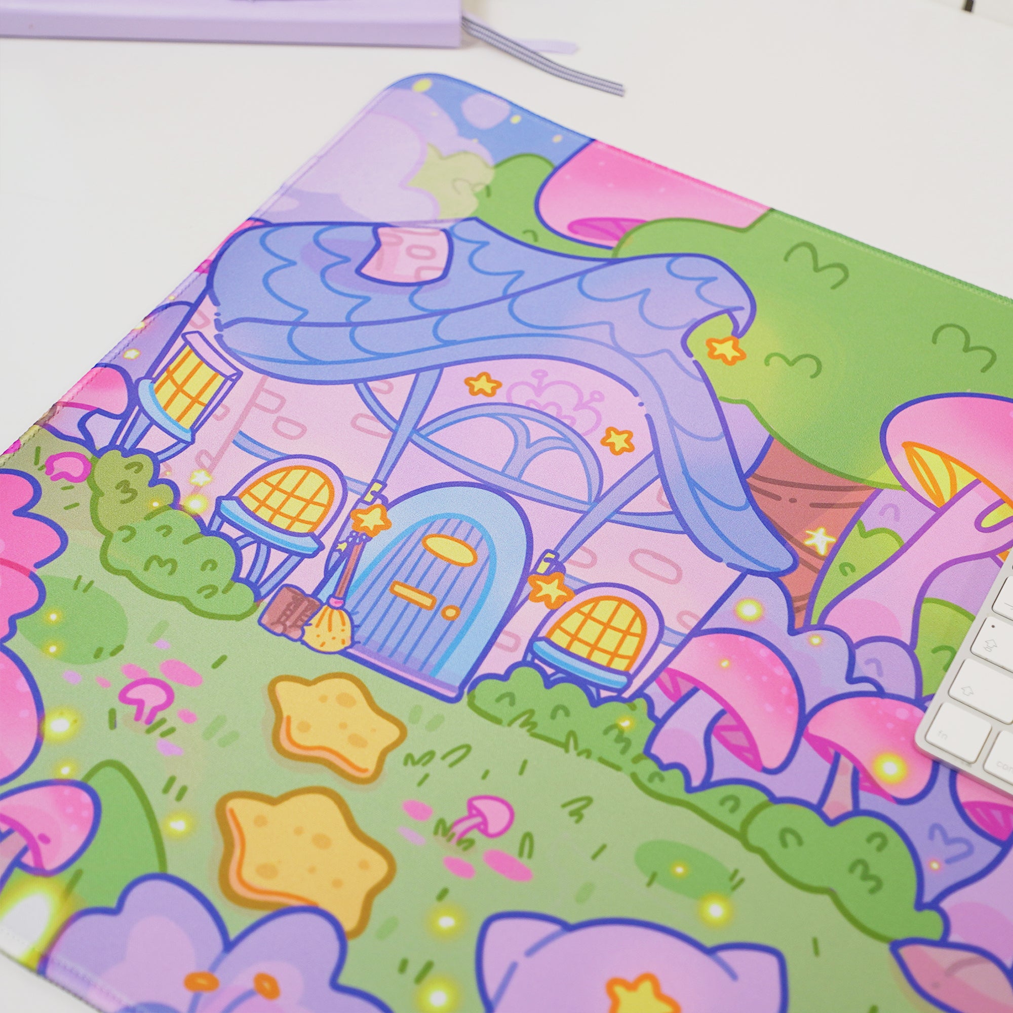 Pastel Witch Halloween Desk Mat | Bumblebutt Cottagecore Mouse Pad | Whimsical Gaming Desk Decor | Katnipp Studios