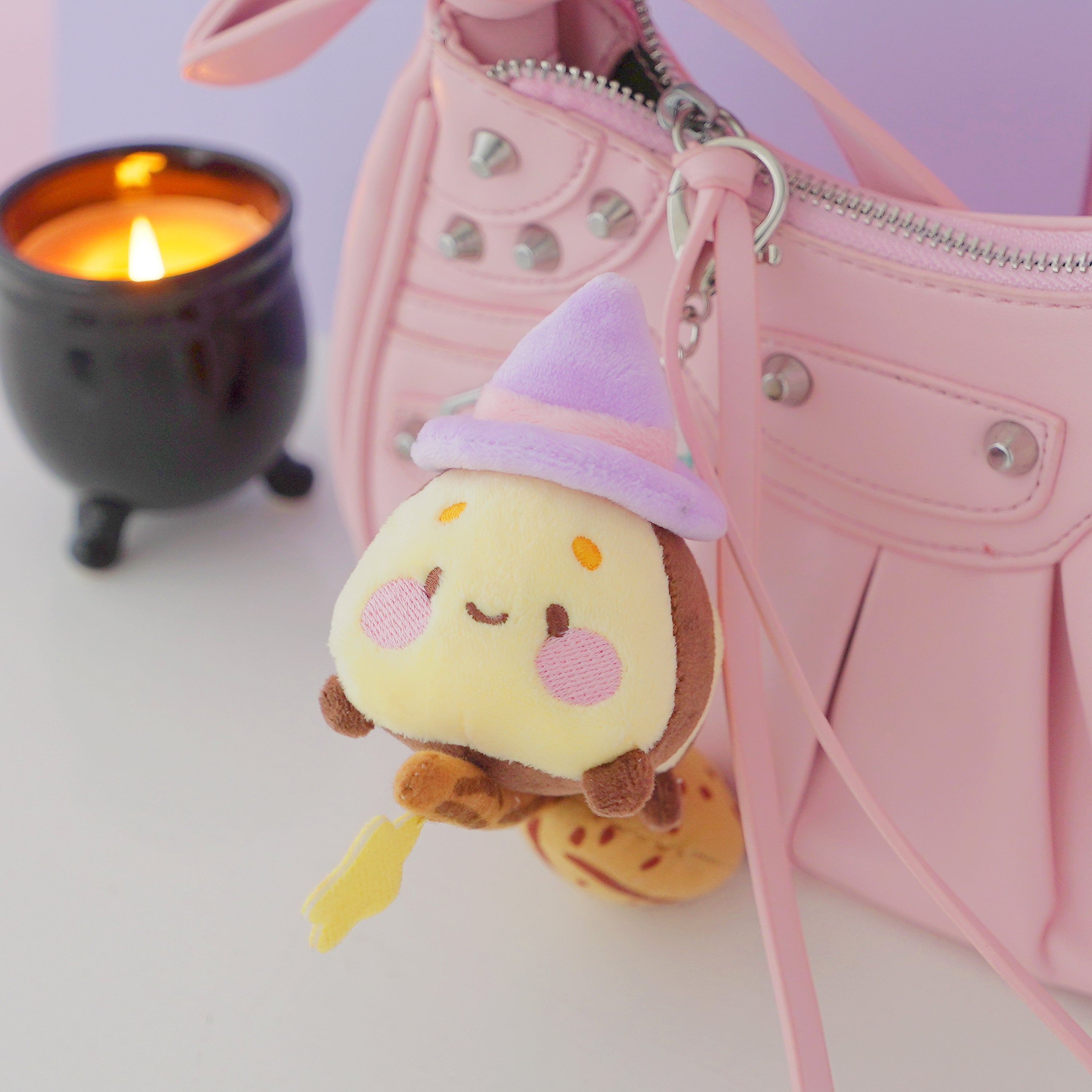 Bumblebutt & The Pastel Witch Keychain | Kawaii Bee Witch Plush on Broom | Cute Halloween Keyring