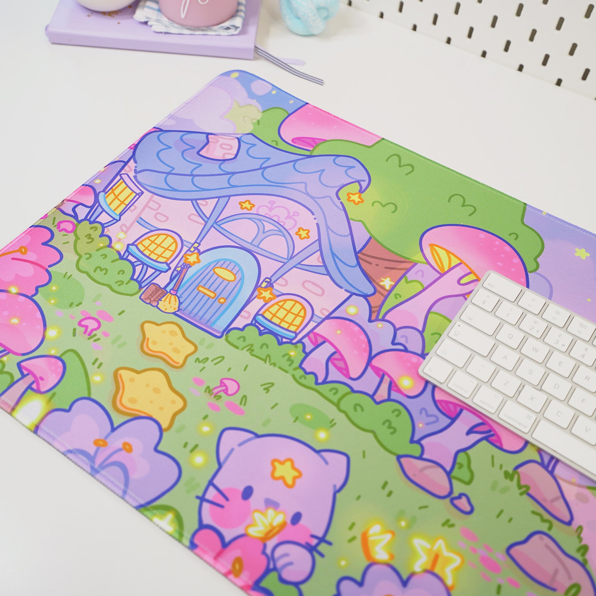 Pastel Witch Halloween Desk Mat | Bumblebutt Cottagecore Mouse Pad | Whimsical Gaming Desk Decor | Katnipp Studios