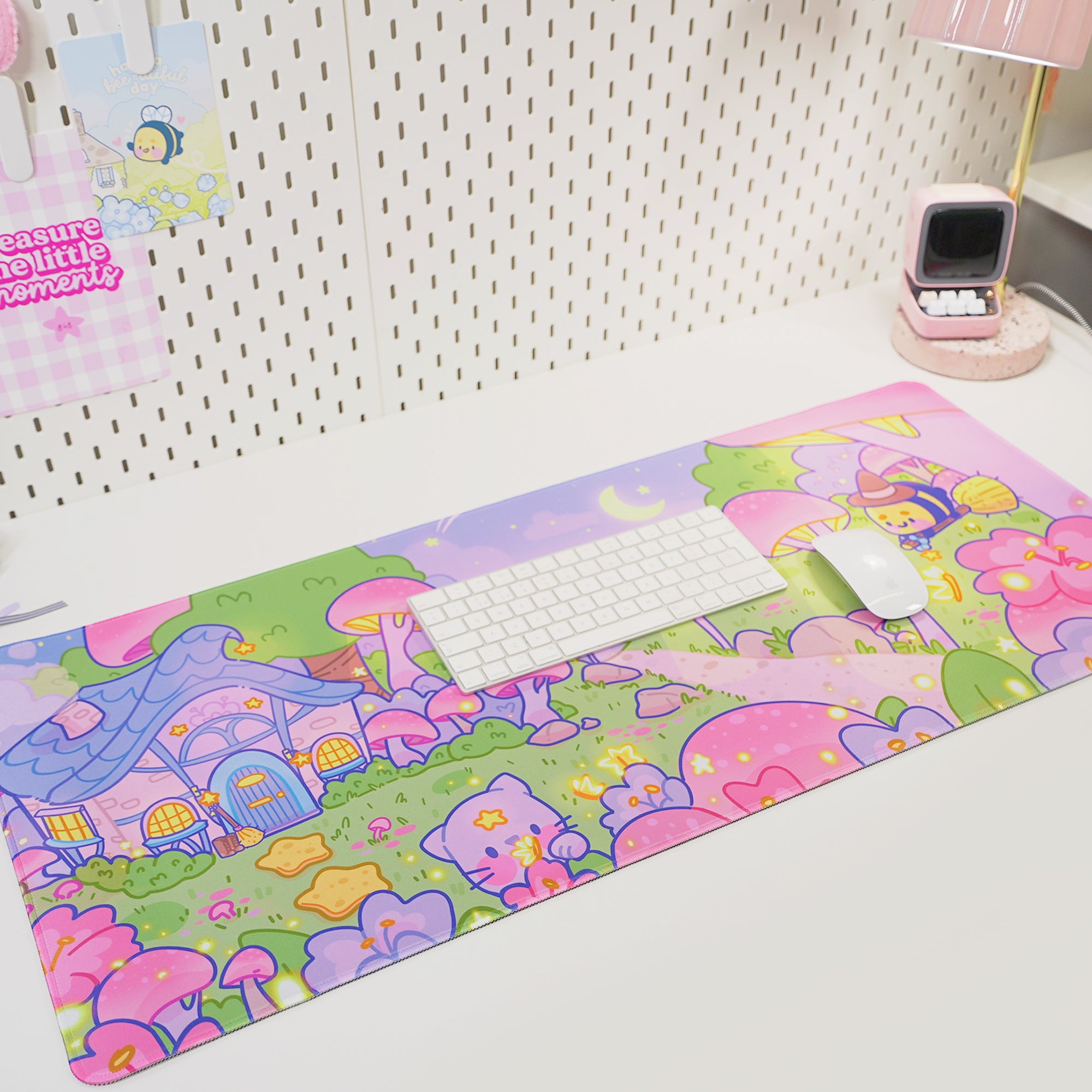 Pastel Witch Halloween Desk Mat | Bumblebutt Cottagecore Mouse Pad | Whimsical Gaming Desk Decor | Katnipp Studios