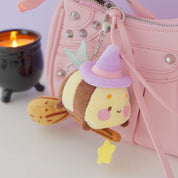 Bumblebutt & The Pastel Witch Keychain | Kawaii Bee Witch Plush on Broom | Cute Halloween Keyring