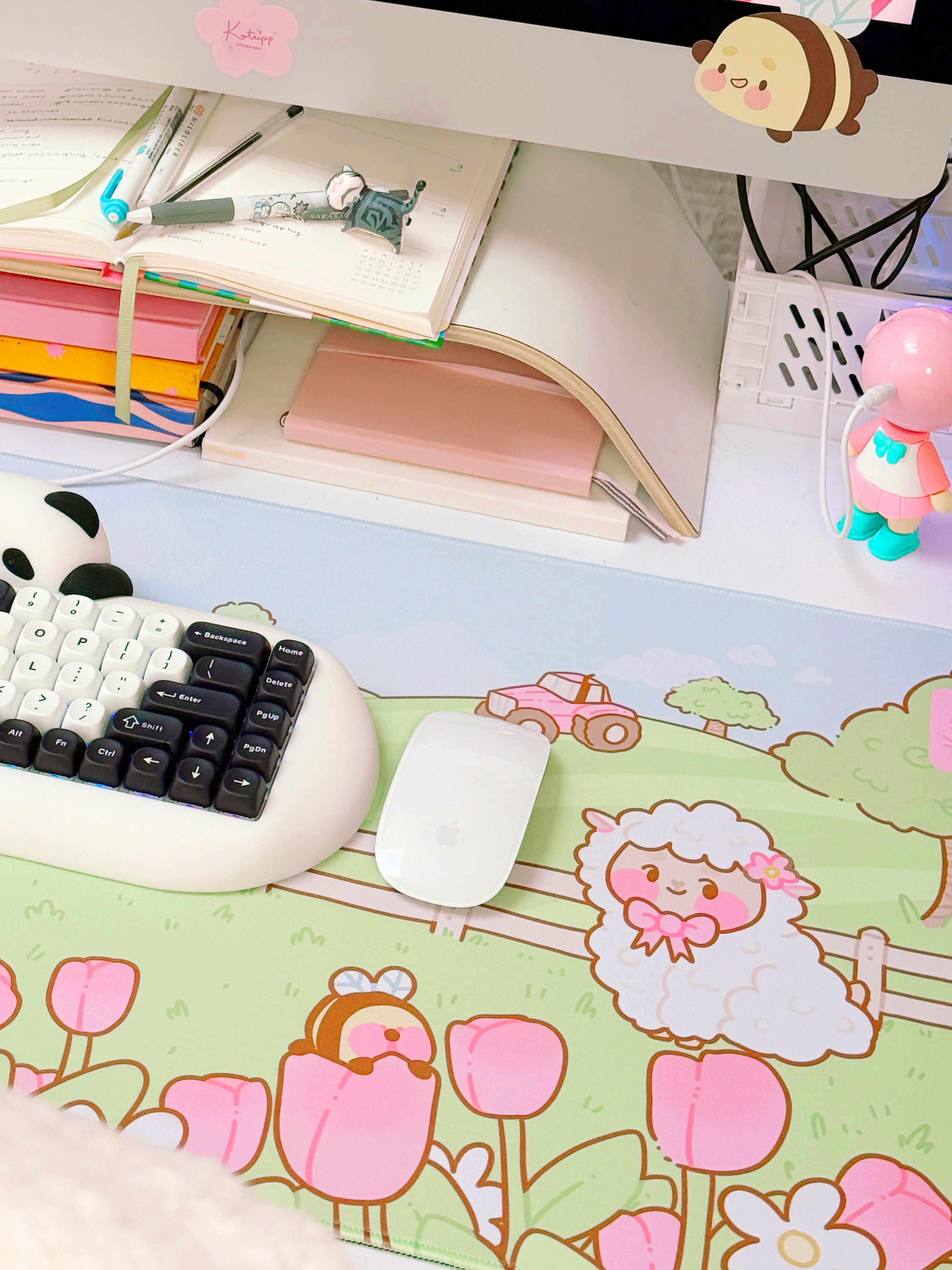 Sugapuff Sheep Gaming Desk Mat | Whimsical Spring Cottagecore Mouse Pad | Katnipp Pastel Spring Collection