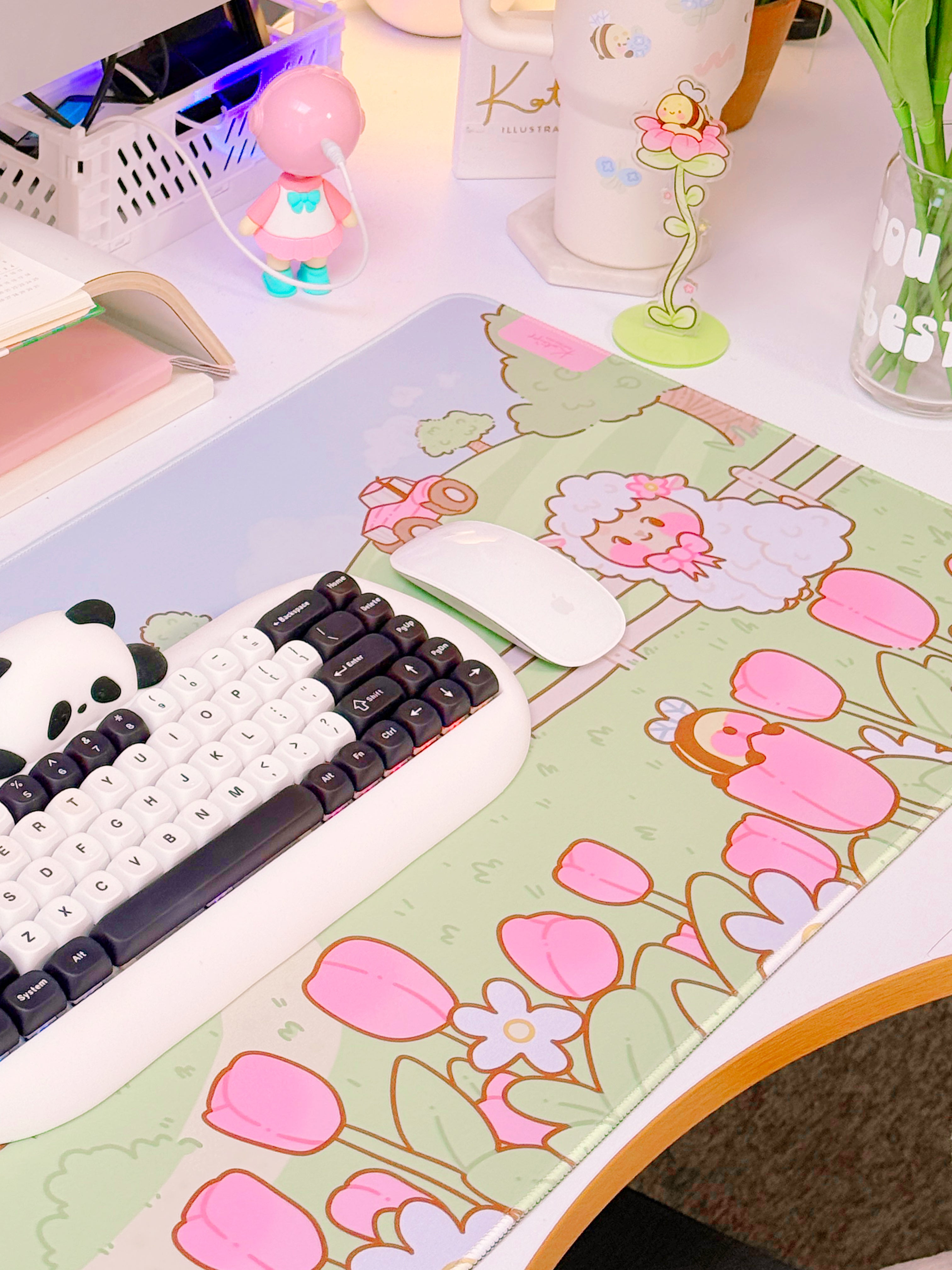 Sugapuff Sheep Gaming Desk Mat | Whimsical Spring Cottagecore Mouse Pad | Katnipp Pastel Spring Collection