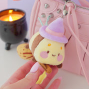 Bumblebutt & The Pastel Witch Keychain | Kawaii Bee Witch Plush on Broom | Cute Halloween Keyring