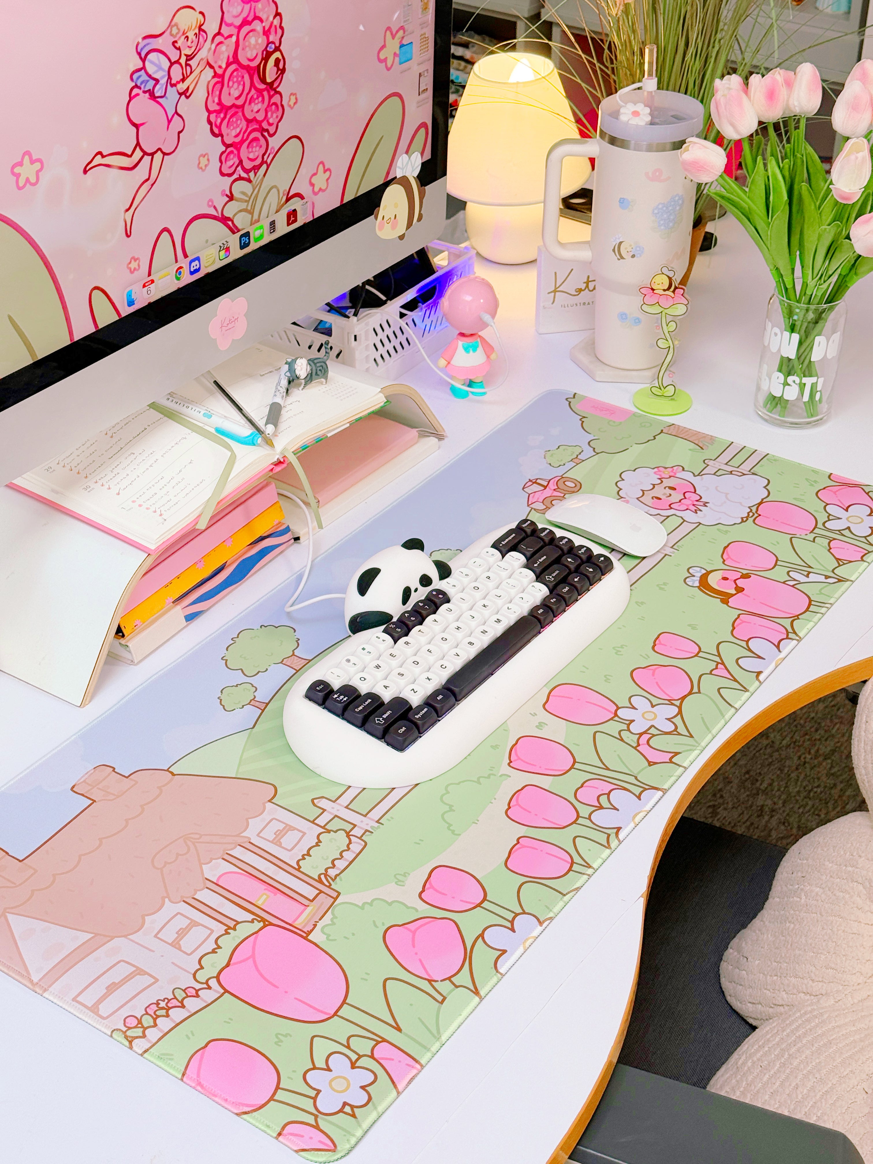 Sugapuff Sheep Gaming Desk Mat | Whimsical Spring Cottagecore Mouse Pad | Katnipp Pastel Spring Collection