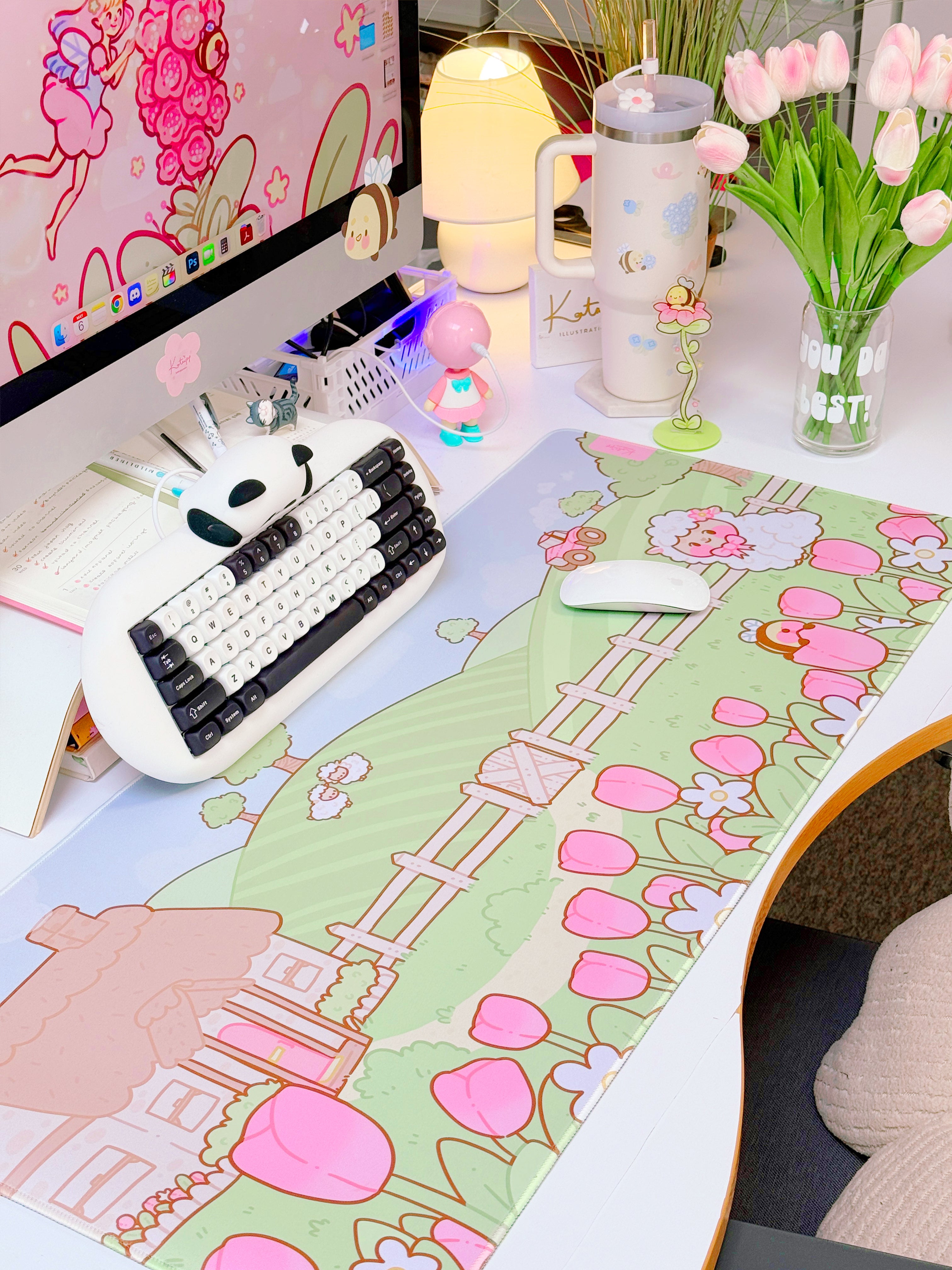 Sugapuff Sheep Gaming Desk Mat | Whimsical Spring Cottagecore Mouse Pad | Katnipp Pastel Spring Collection