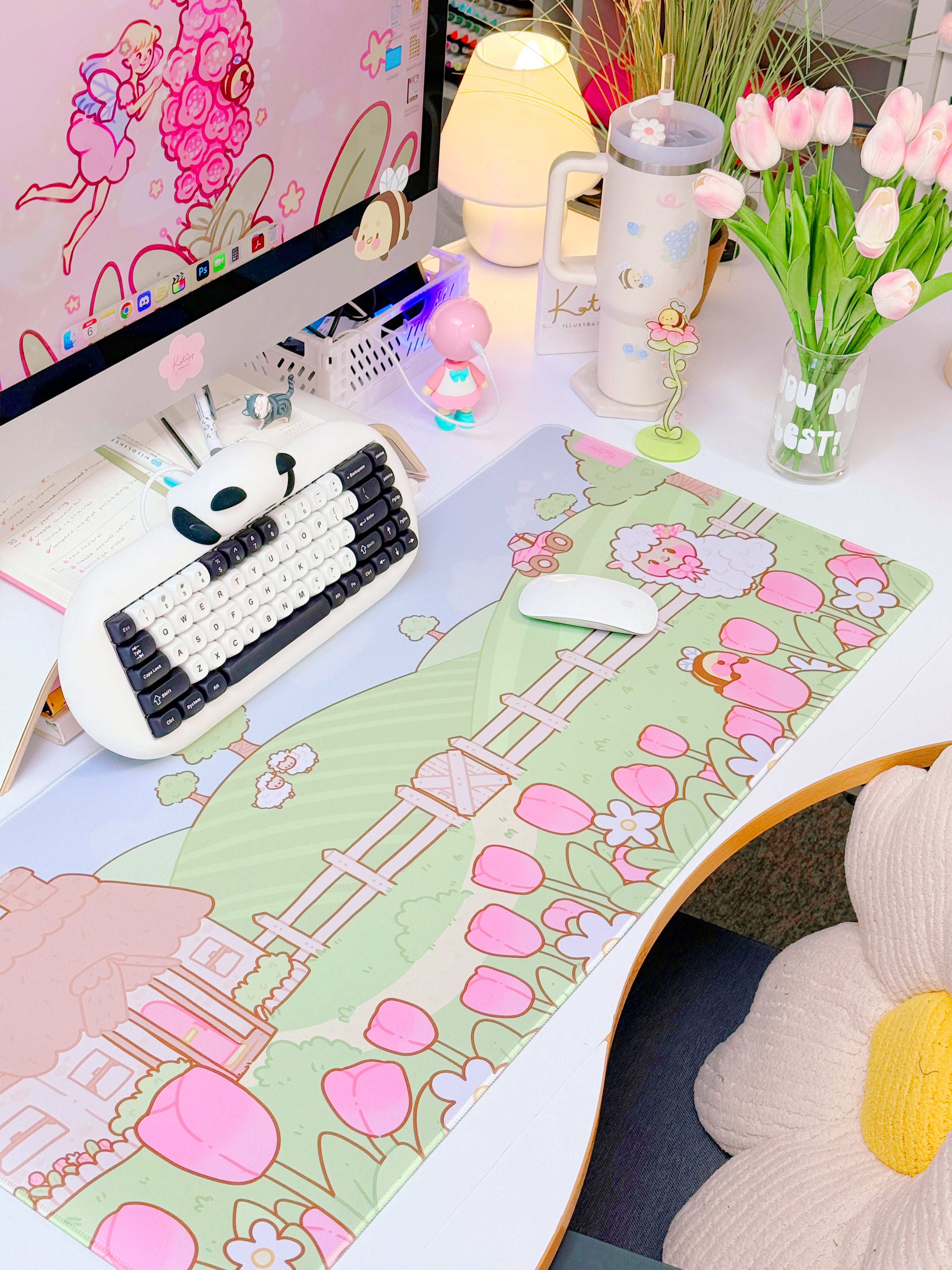 Sugapuff Sheep Gaming Desk Mat | Whimsical Spring Cottagecore Mouse Pad | Katnipp Pastel Spring Collection