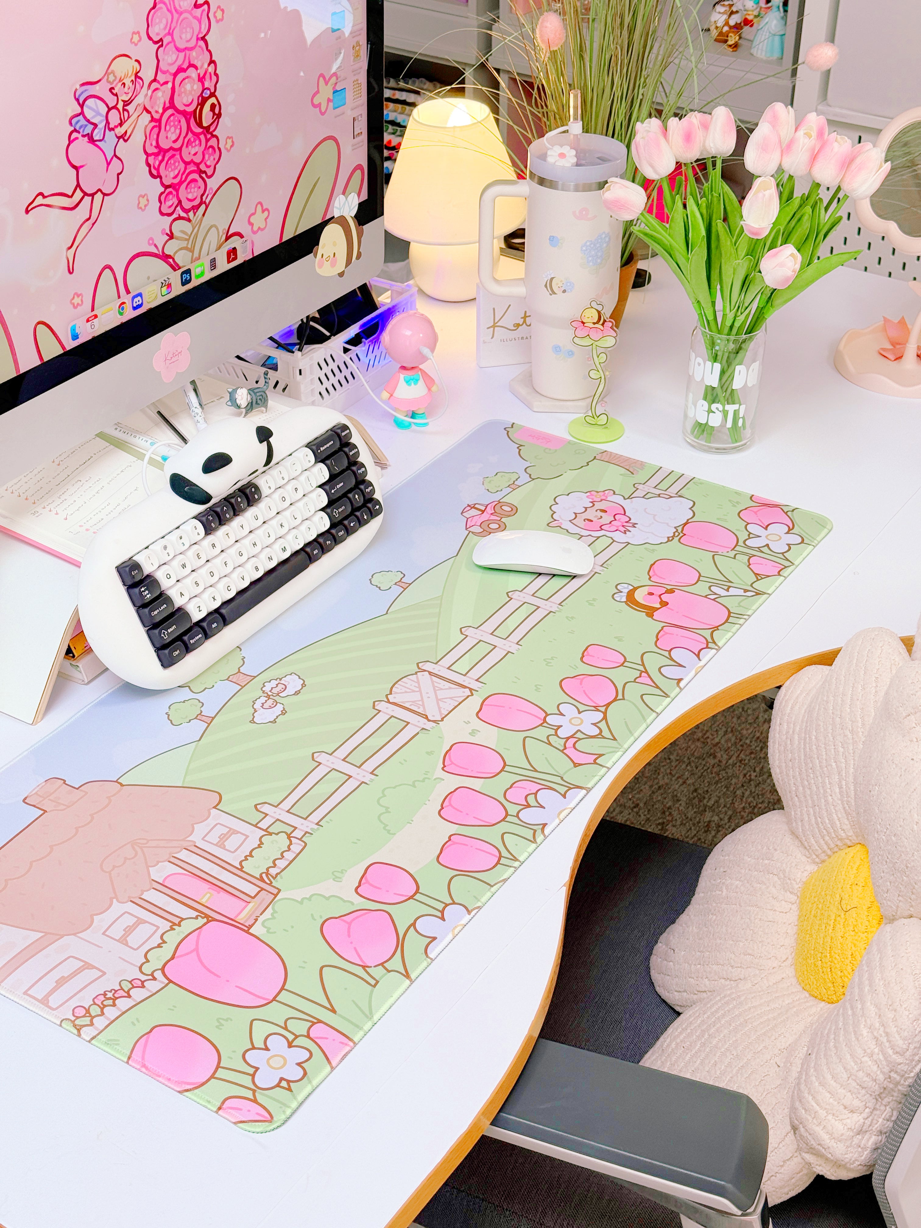 Sugapuff Sheep Gaming Desk Mat | Whimsical Spring Cottagecore Mouse Pad | Katnipp Pastel Spring Collection