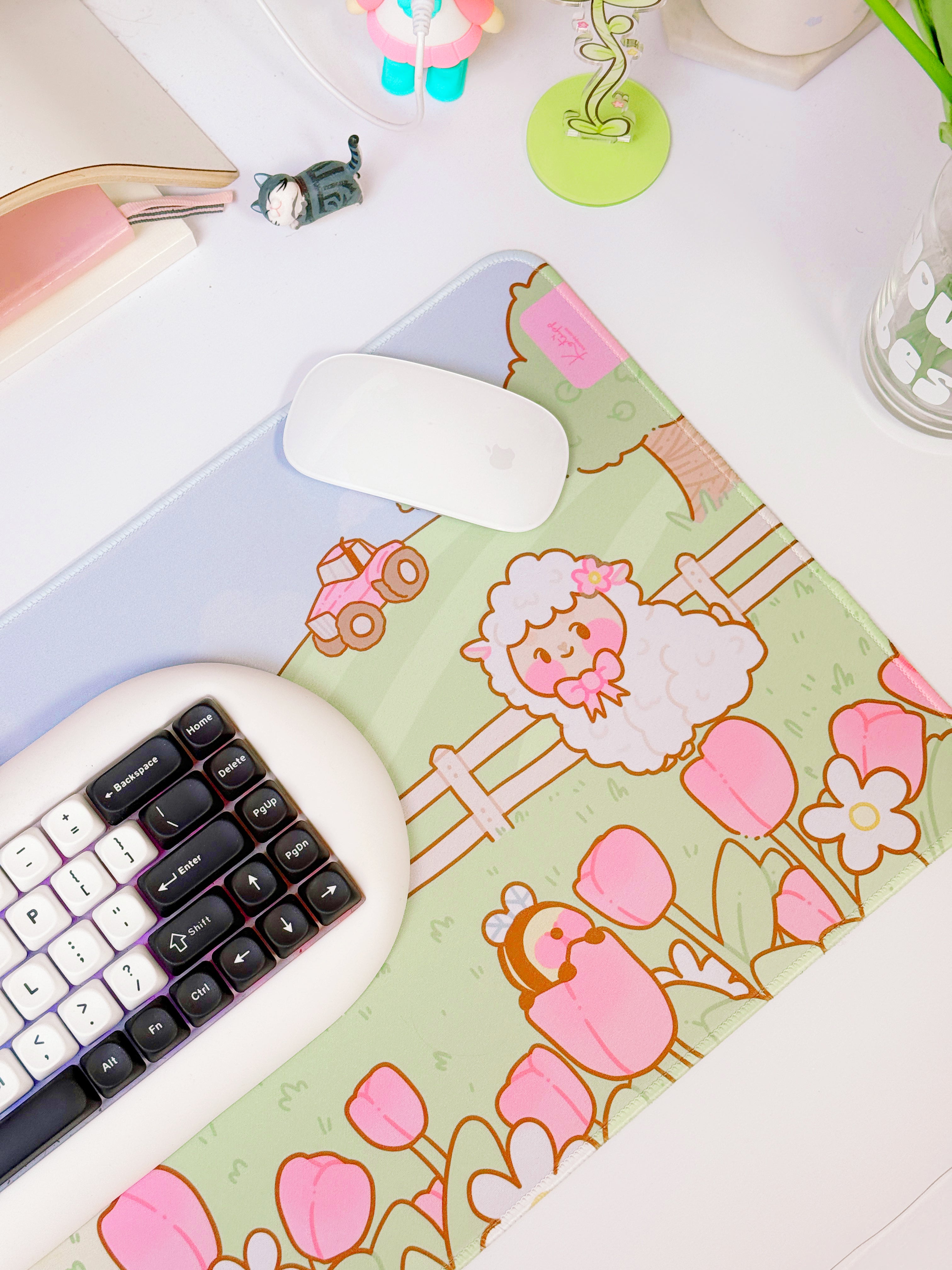 Sugapuff Sheep Gaming Desk Mat | Whimsical Spring Cottagecore Mouse Pad | Katnipp Pastel Spring Collection