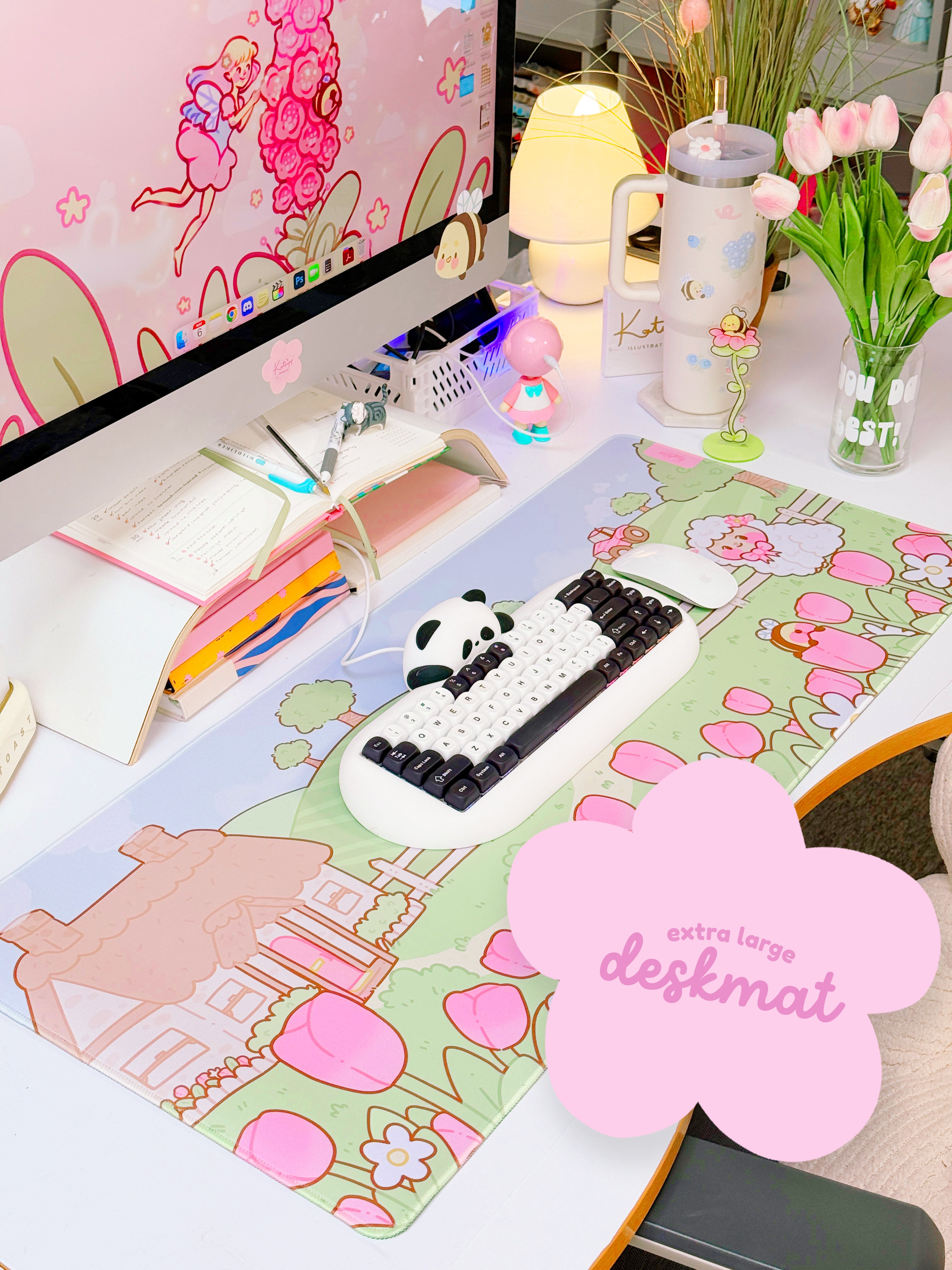 Sugapuff Sheep Gaming Desk Mat | Whimsical Spring Cottagecore Mouse Pad | Katnipp Pastel Spring Collection