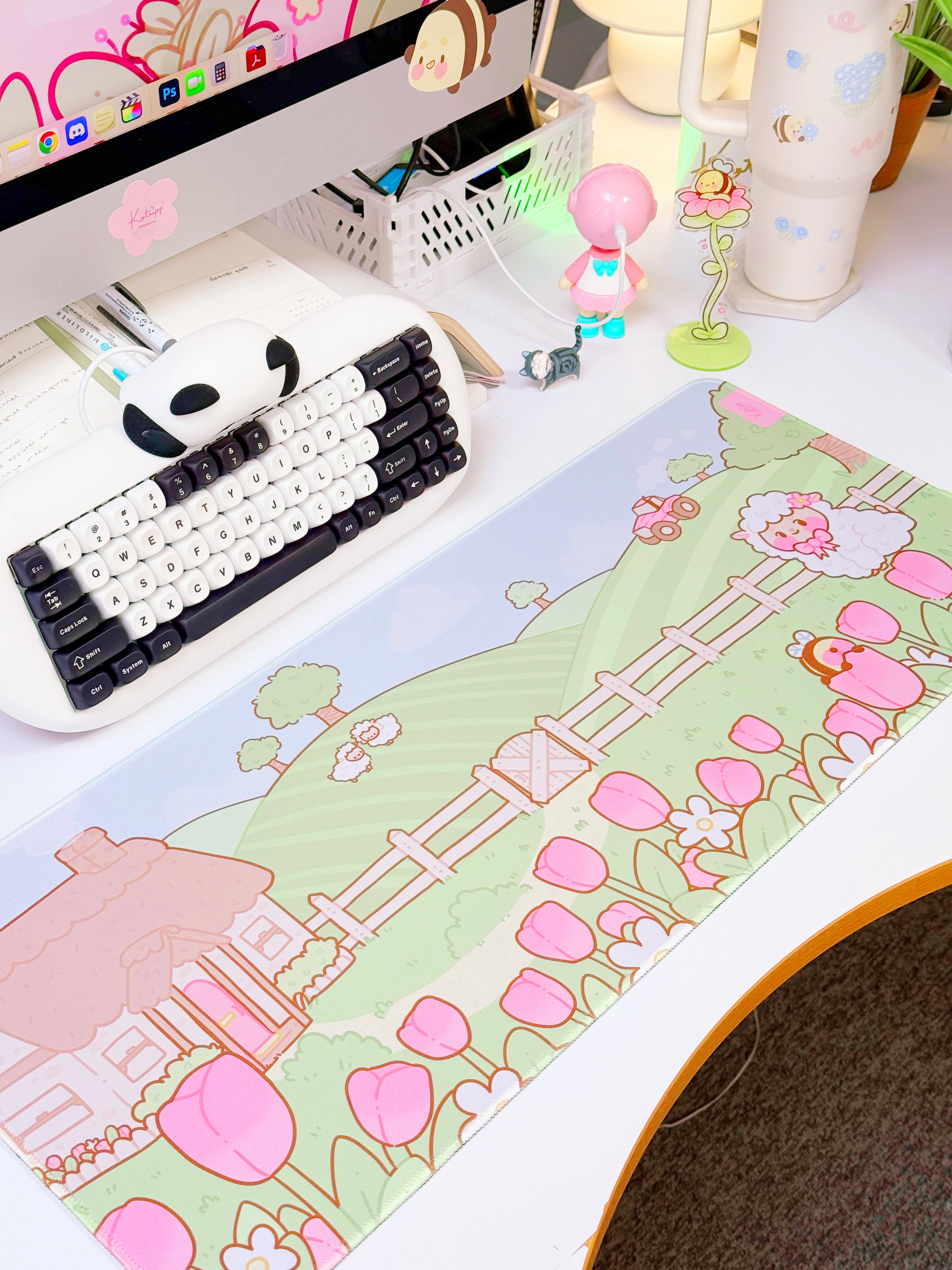 Sugapuff Sheep Gaming Desk Mat | Whimsical Spring Cottagecore Mouse Pad | Katnipp Pastel Spring Collection