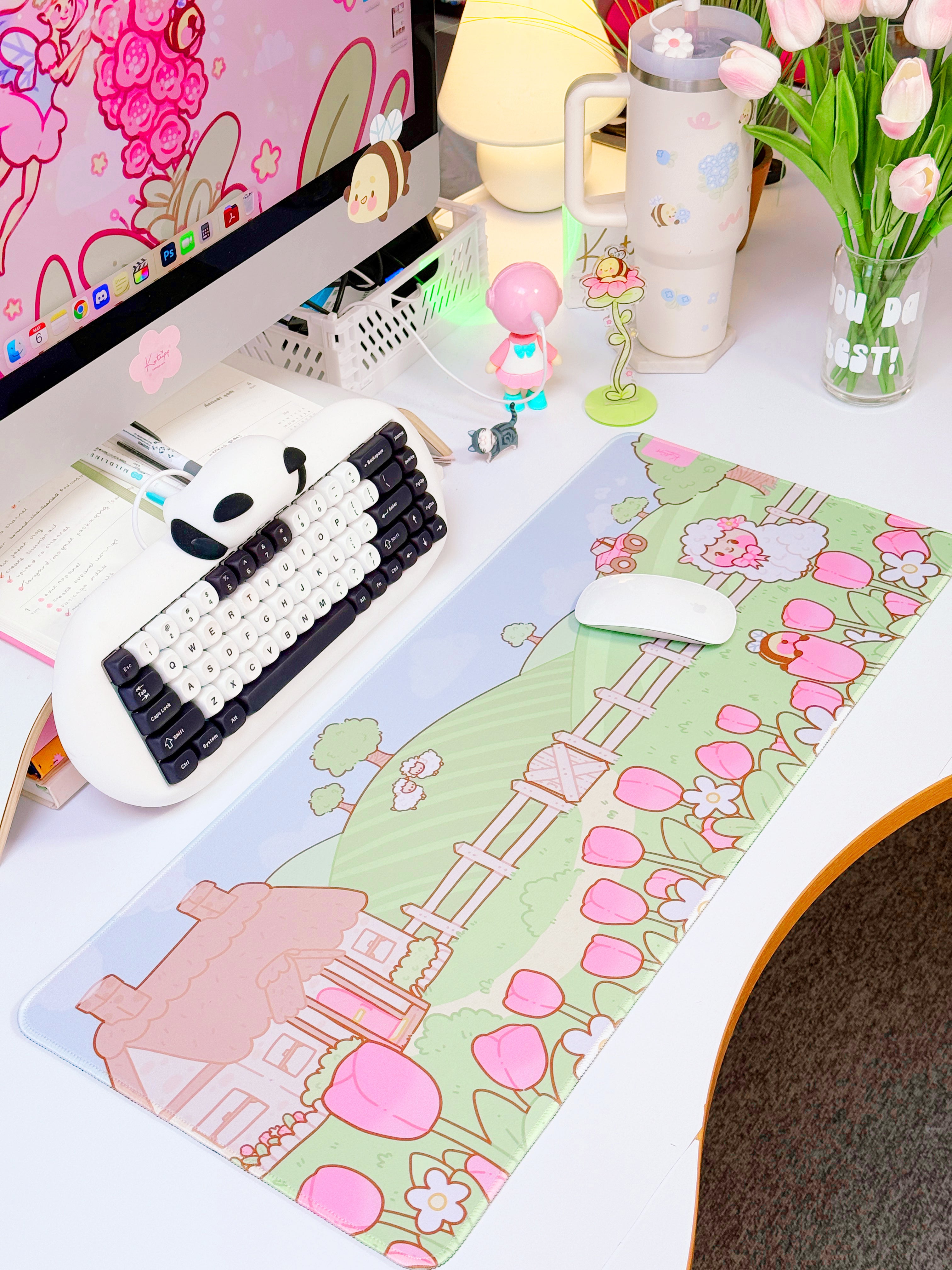 Sugapuff Sheep Gaming Desk Mat | Whimsical Spring Cottagecore Mouse Pad | Katnipp Pastel Spring Collection