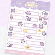 A5 Cute Celestial Label Sticker Sheet | Kawaii Space Planner Stickers | LB007 Katnipp character product
