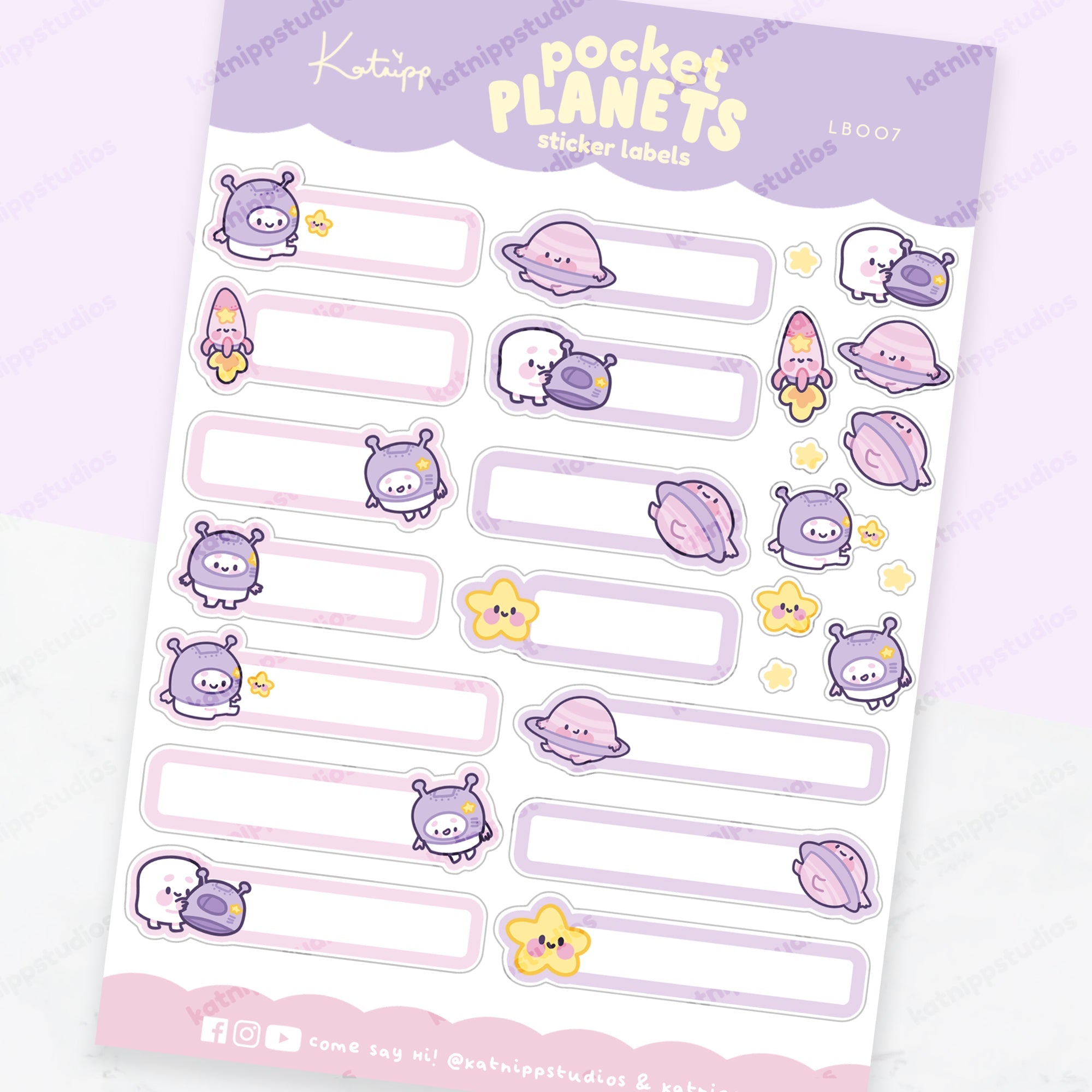A5 Cute Celestial Label Sticker Sheet | Kawaii Space Planner Stickers | LB007 Katnipp character product