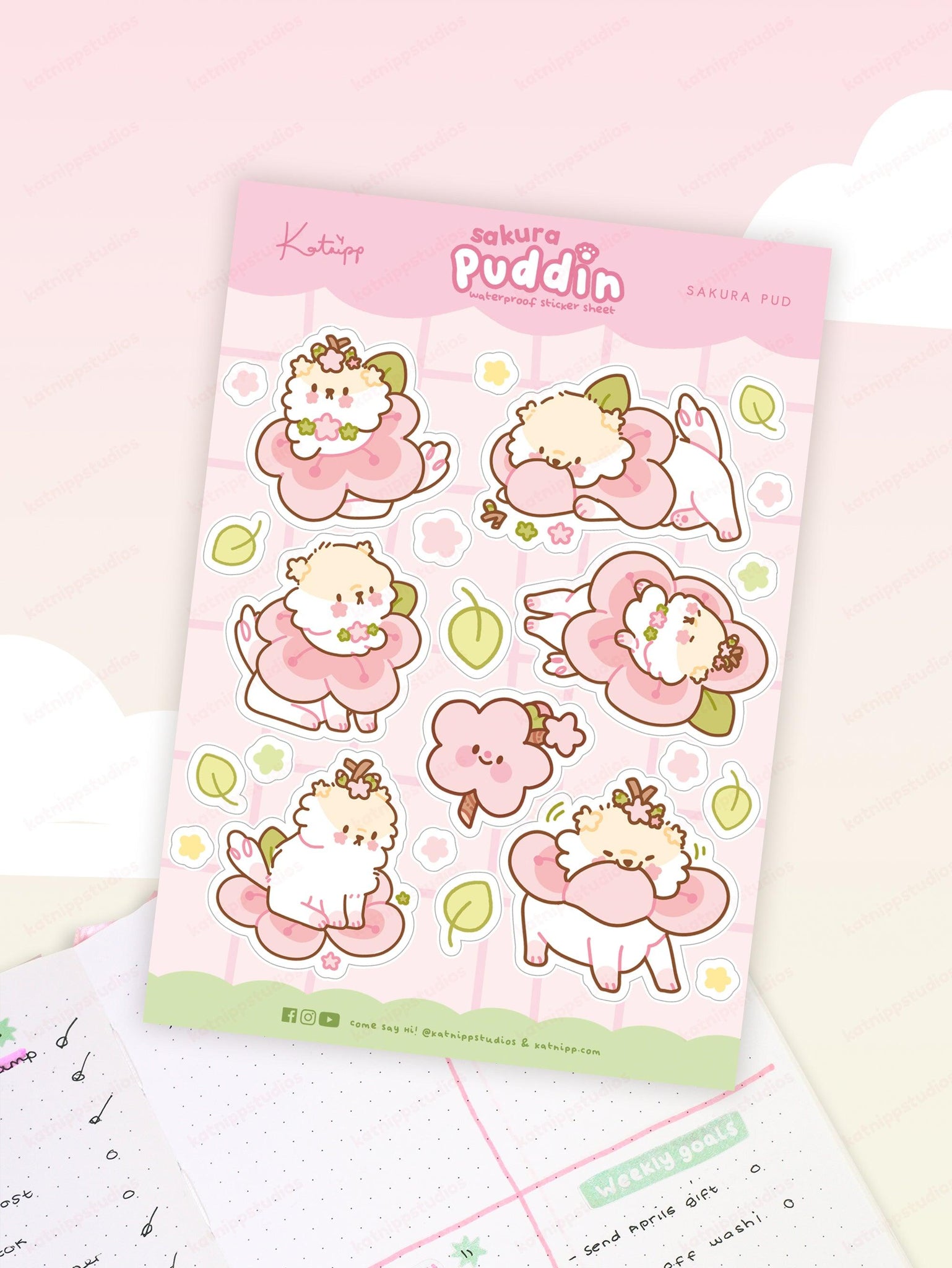 A5 Puddin Sakura Waterproof Sticker Sheet - PUD 010 – Katnipp Studios