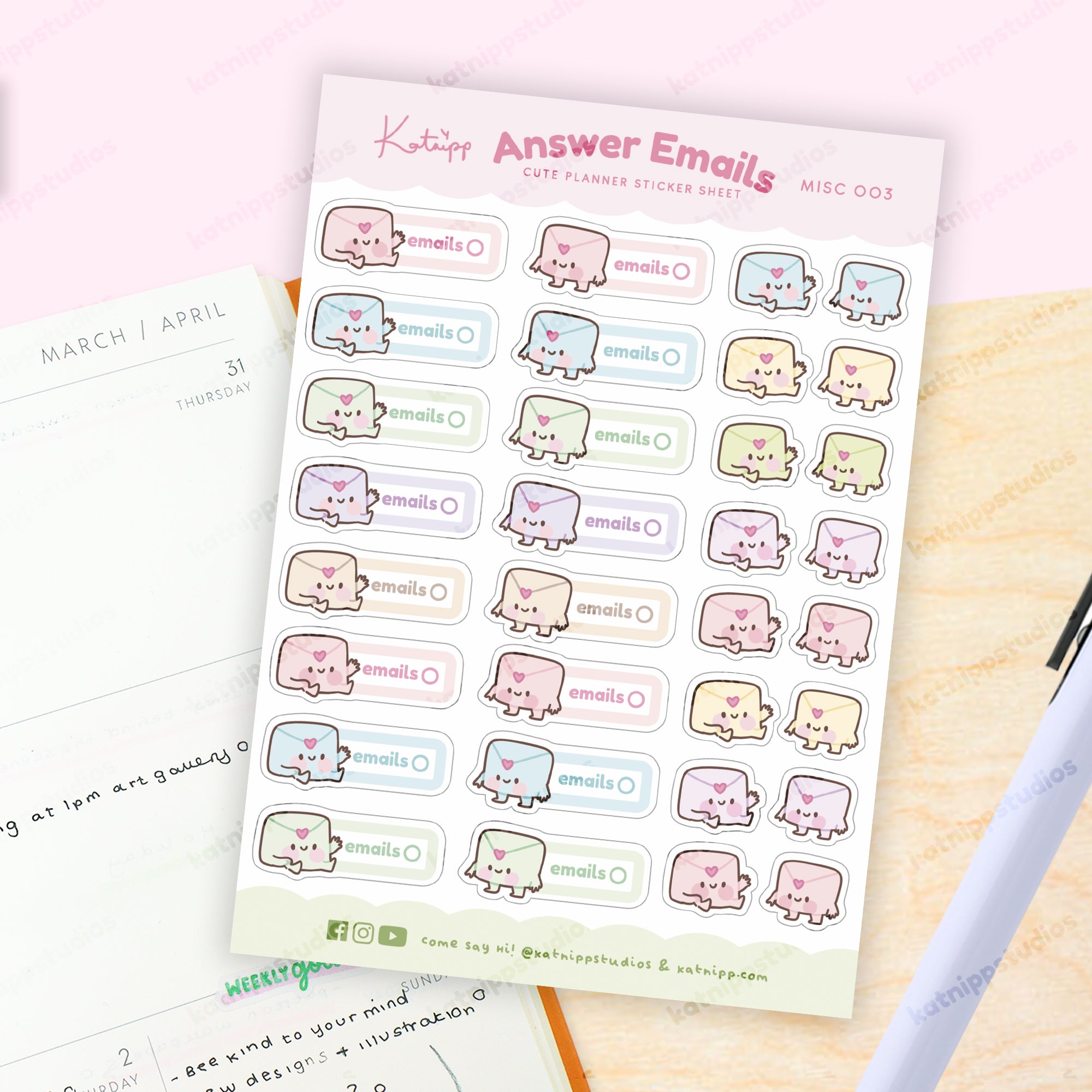 Answer Emails Sticker Sheet – Kawaii Planner Stickers | Organise Your Inbox | MISC 003 - Katnipp Studios