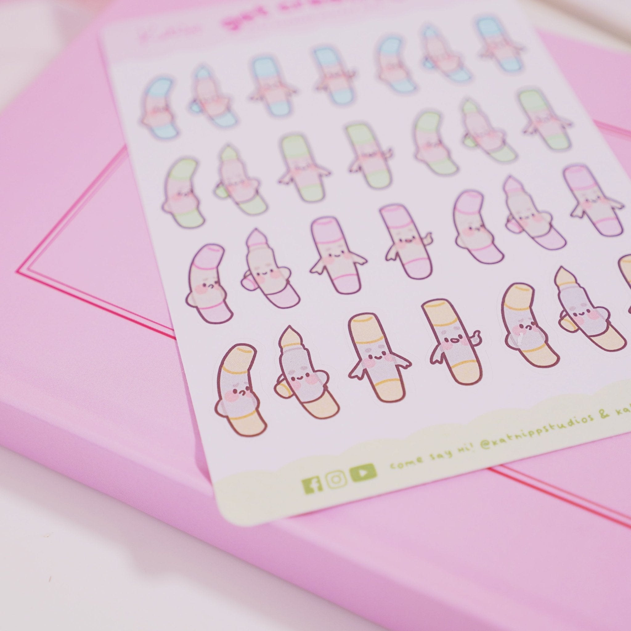 Artist Marker Pen Sticker Sheet | A6 Kawaii Pastel Art Stickers | ART 003 Katnipp character product