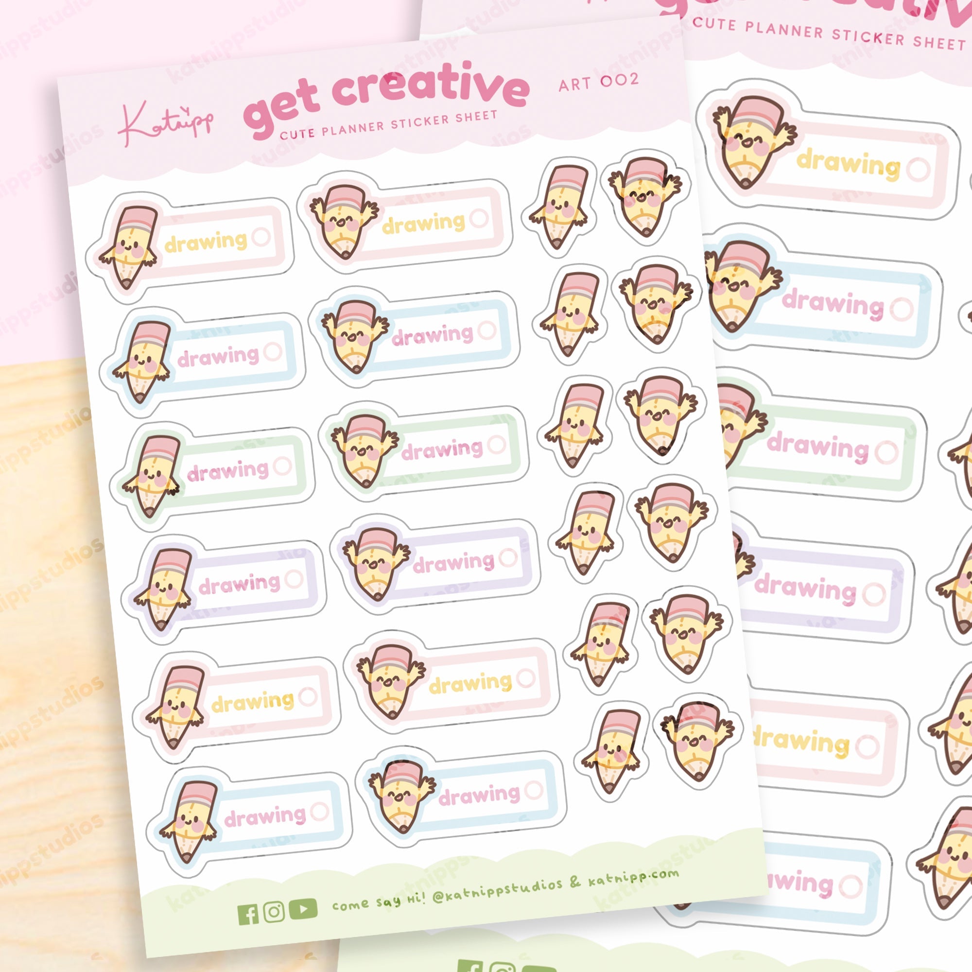 Artist Pencil Sticker Sheet | Kawaii Drawing Planner Stickers | ART002 Katnipp character product