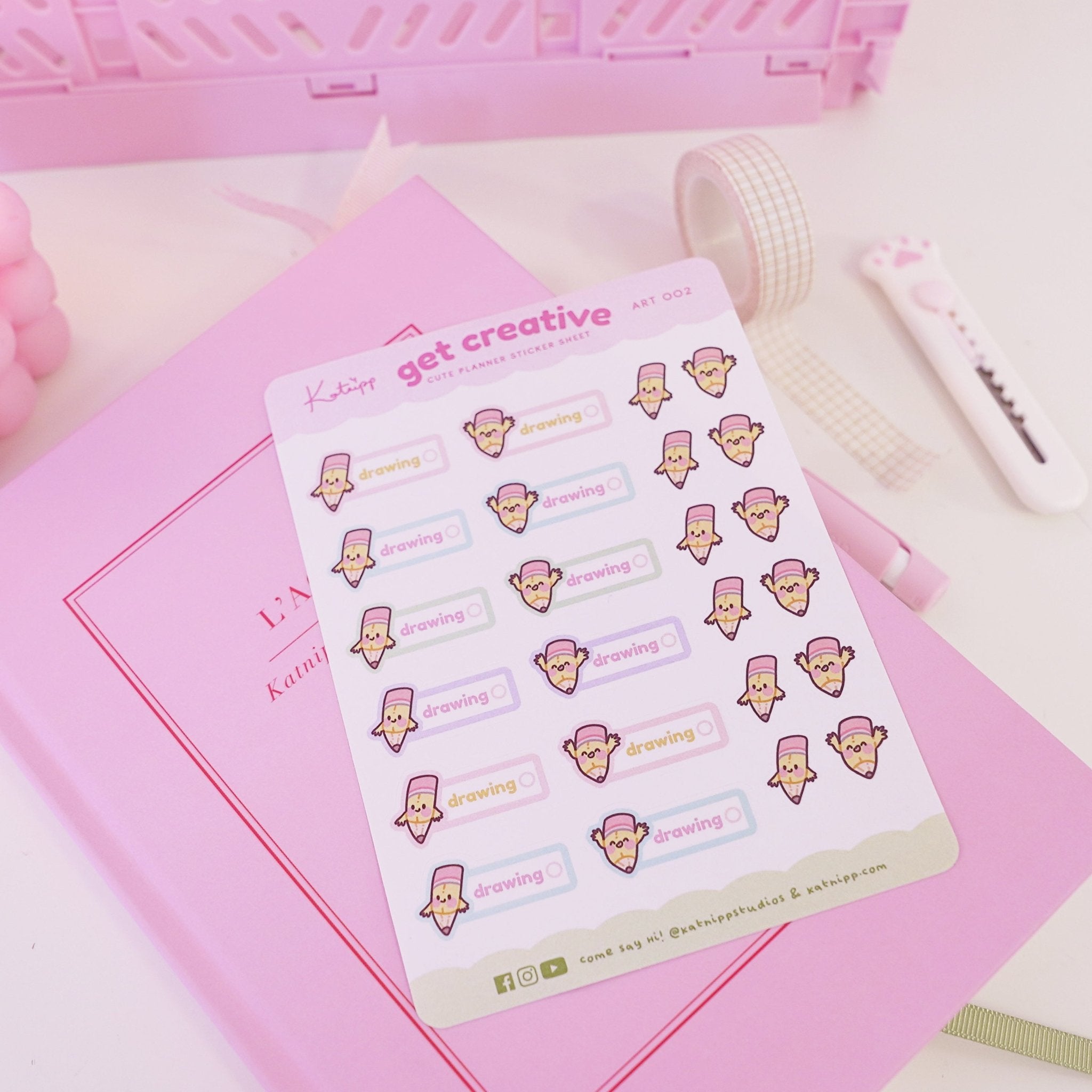 Artist Pencil Sticker Sheet | Kawaii Drawing Planner Stickers | ART002 Katnipp character product