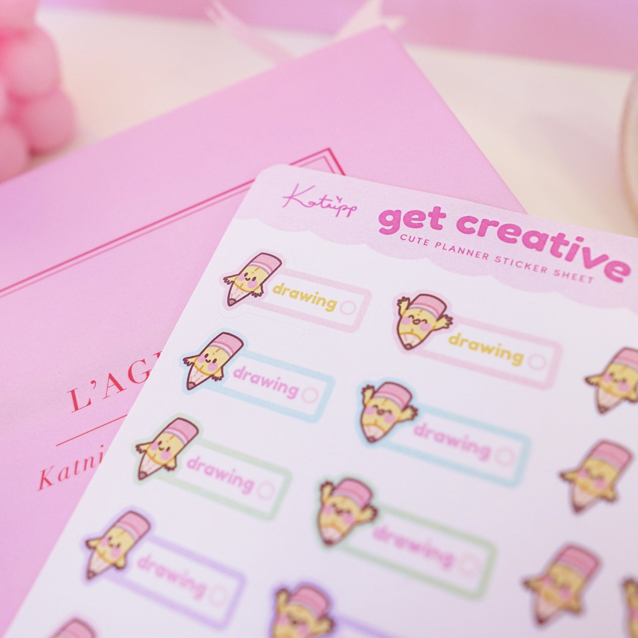 Artist Pencil Sticker Sheet | Kawaii Drawing Planner Stickers | ART002 Katnipp character product