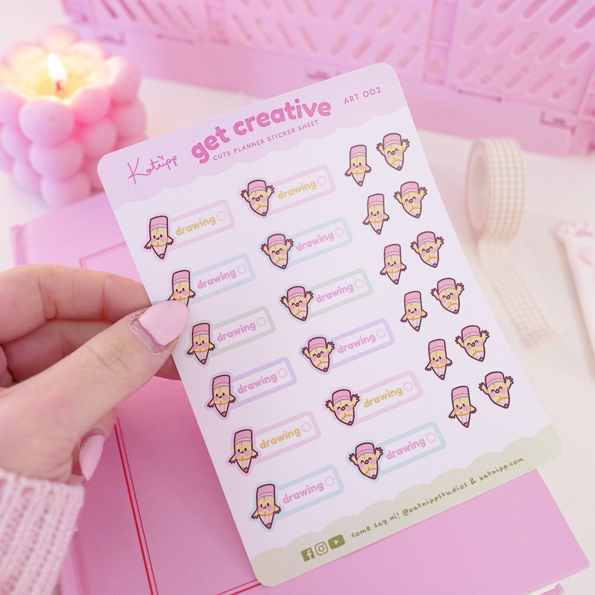 Artist Pencil Sticker Sheet | Kawaii Drawing Planner Stickers | ART002 Katnipp character product