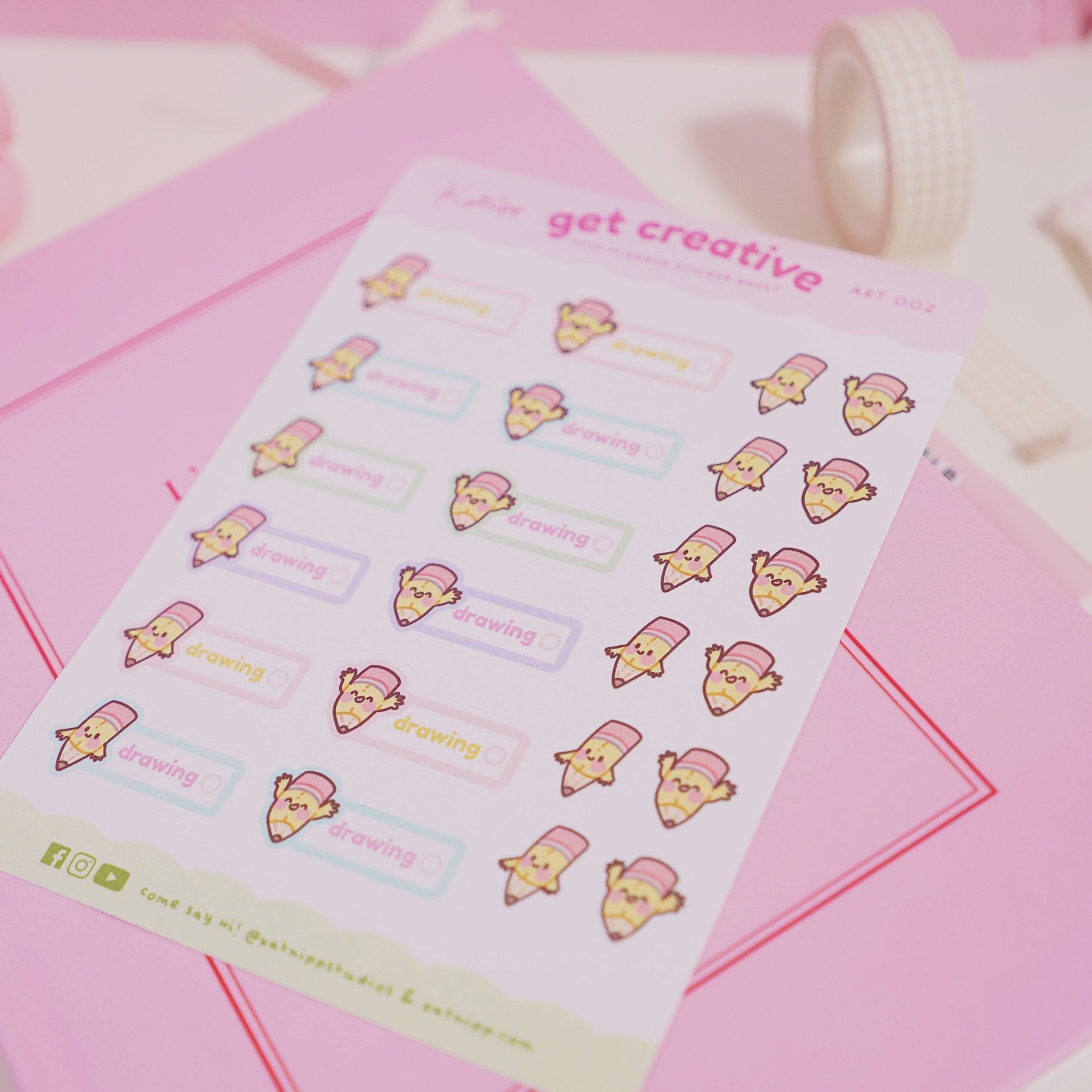 Artist Pencil Sticker Sheet | Kawaii Drawing Planner Stickers | ART002 Katnipp character product
