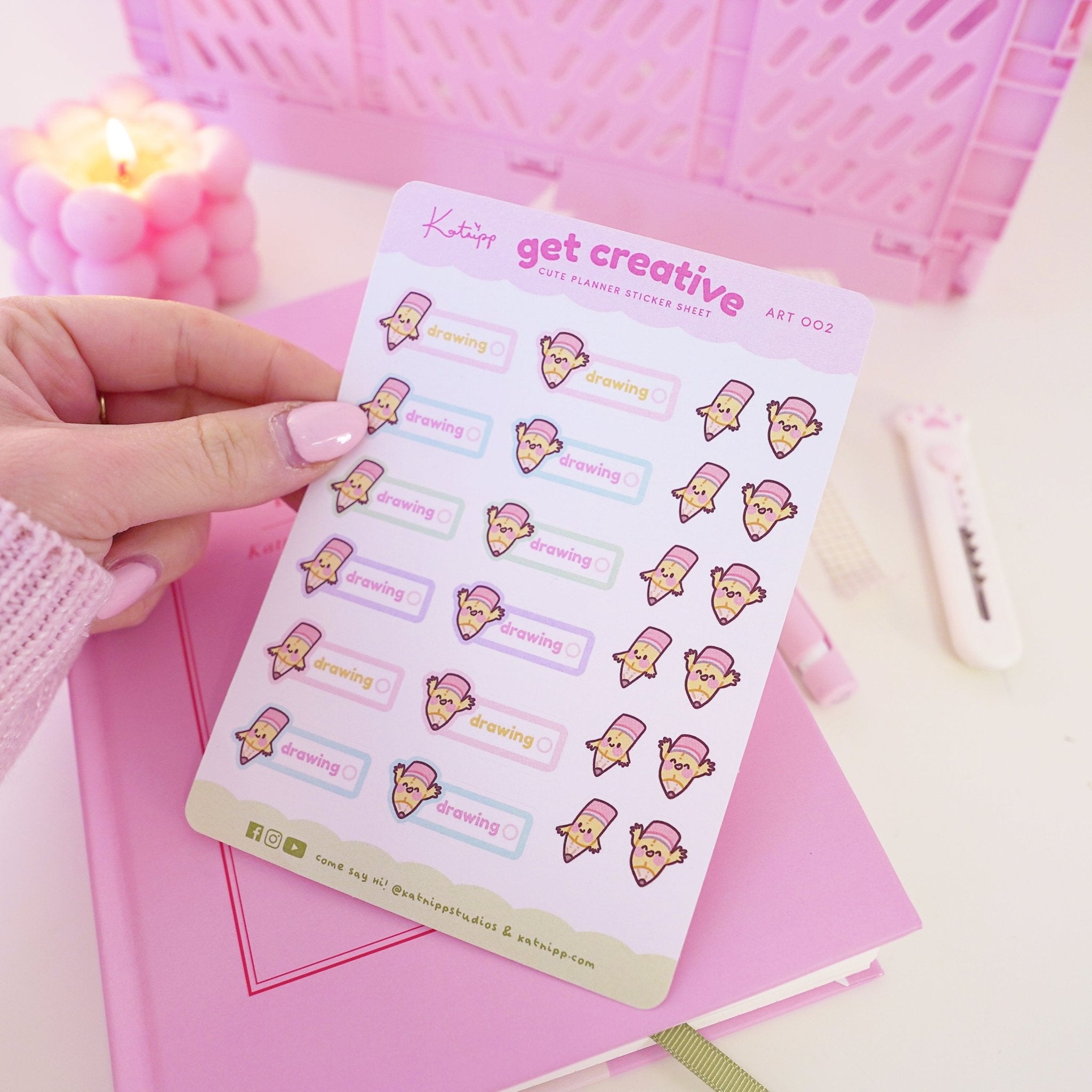 Artist Pencil Sticker Sheet | Kawaii Drawing Planner Stickers | ART002 Katnipp character product