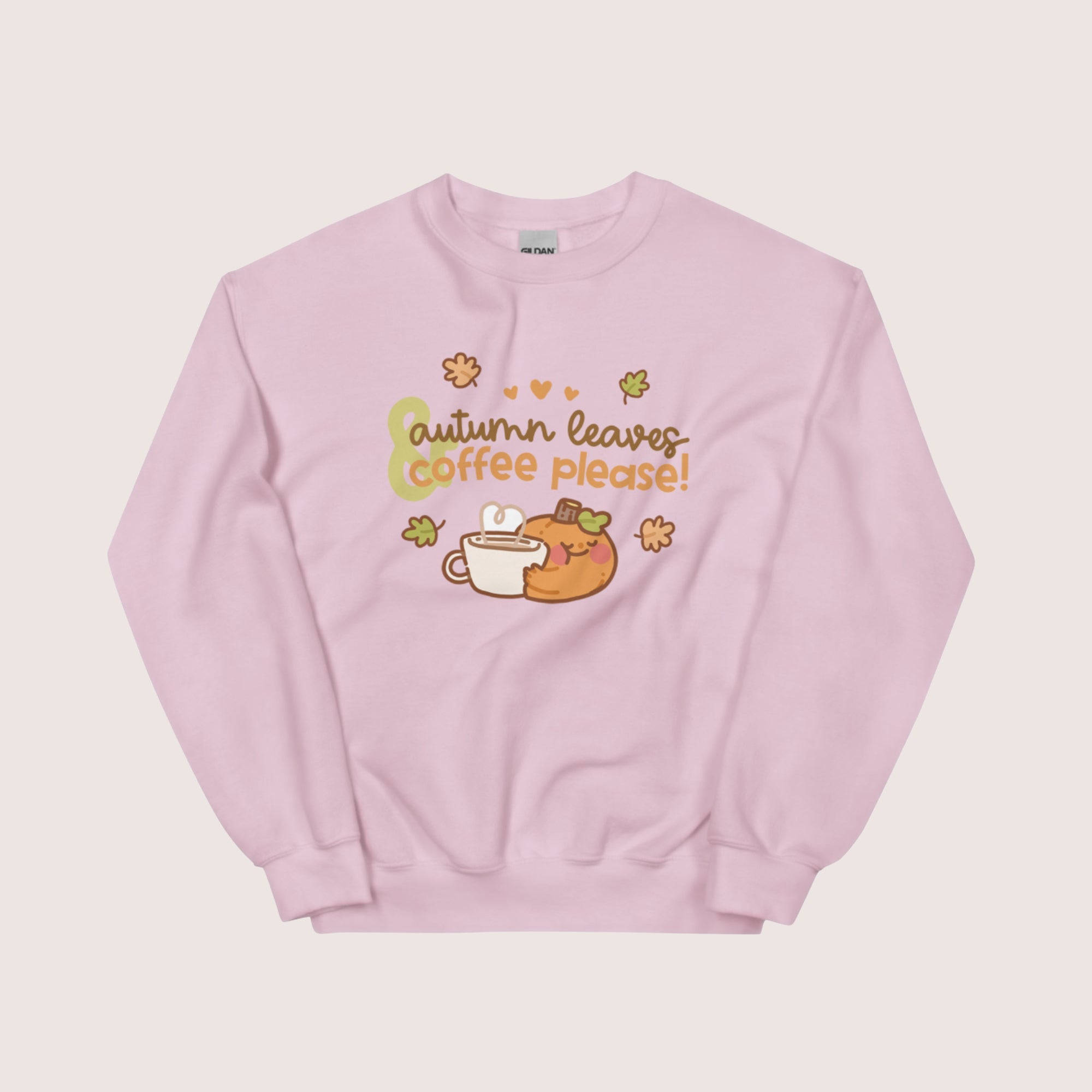 Autumn Leaves & Coffee Please Kawaii Sweatshirt | Cozy Fall Jumper | Cute Seasonal Aesthetic Sweater Katnipp character product